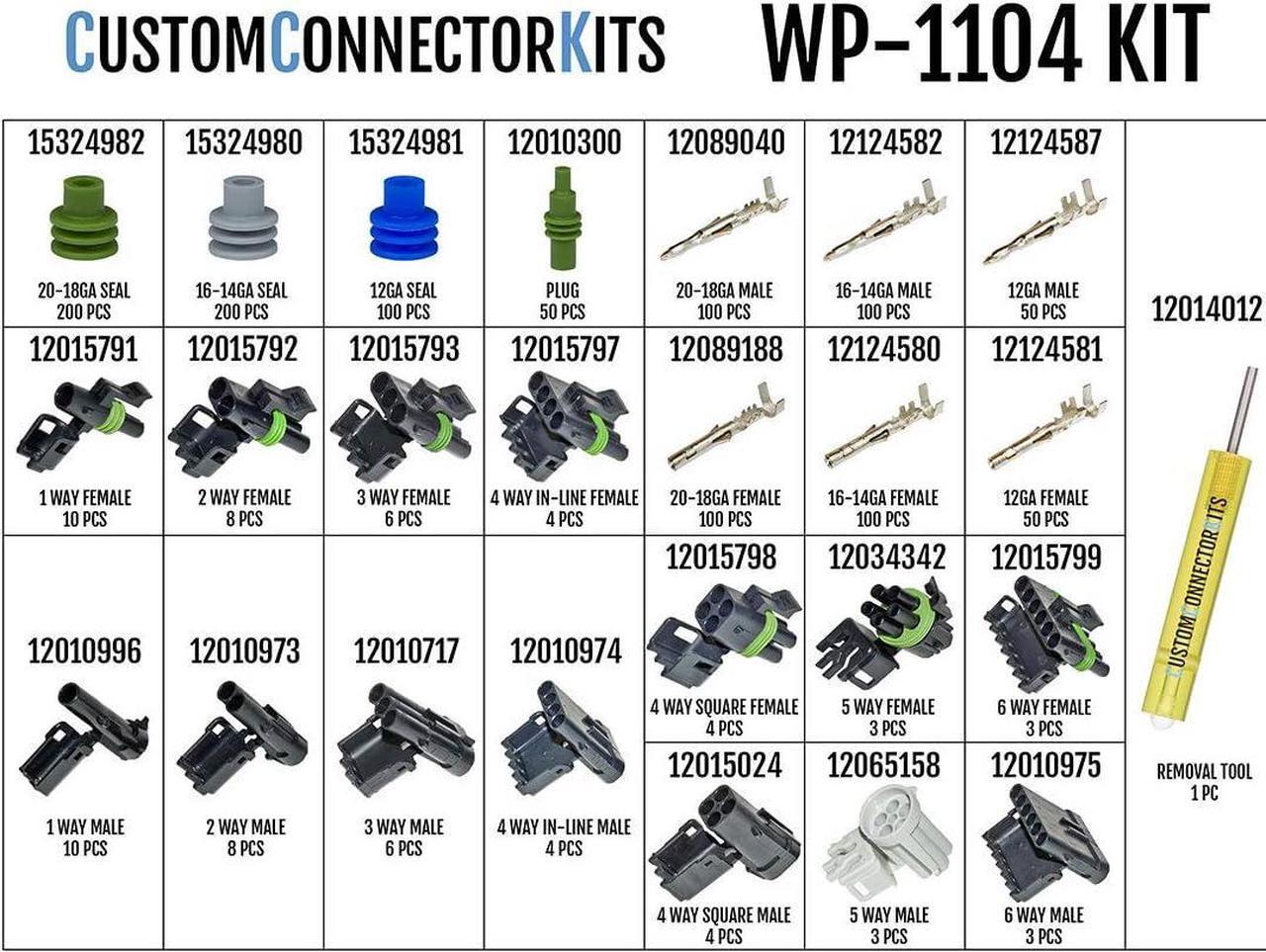 Alt view image 2 of 2 - WeatherPack Connector Kit WP-1104 With T-18: Sealed Weatherproof Automotive Electrical Connectors 20-12 Gauge 1104 Piece Kit With Crimp Tool