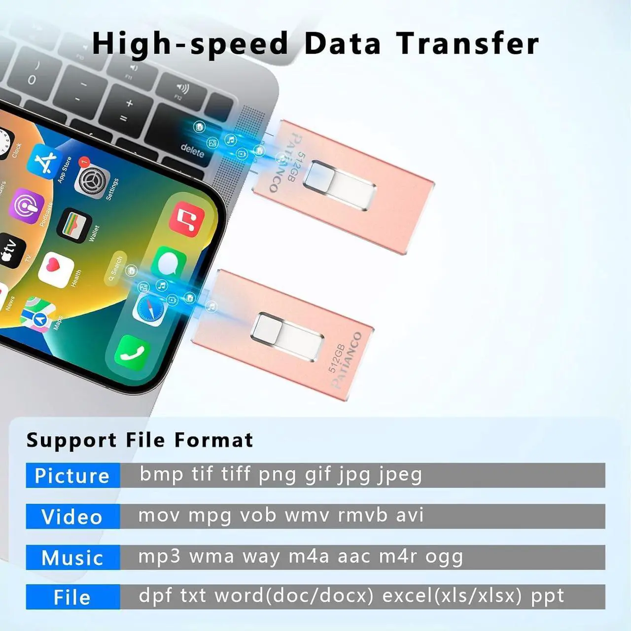 Alt view image 4 of 6 - Photo Stick  MFi Certified for iPhone 512GB USB Flash Drive for iPhone Thumb Drive iPhone-Memory-Stick for iPad/iPhone/Computer Picture Keeper Portable Hard Drive-Pink