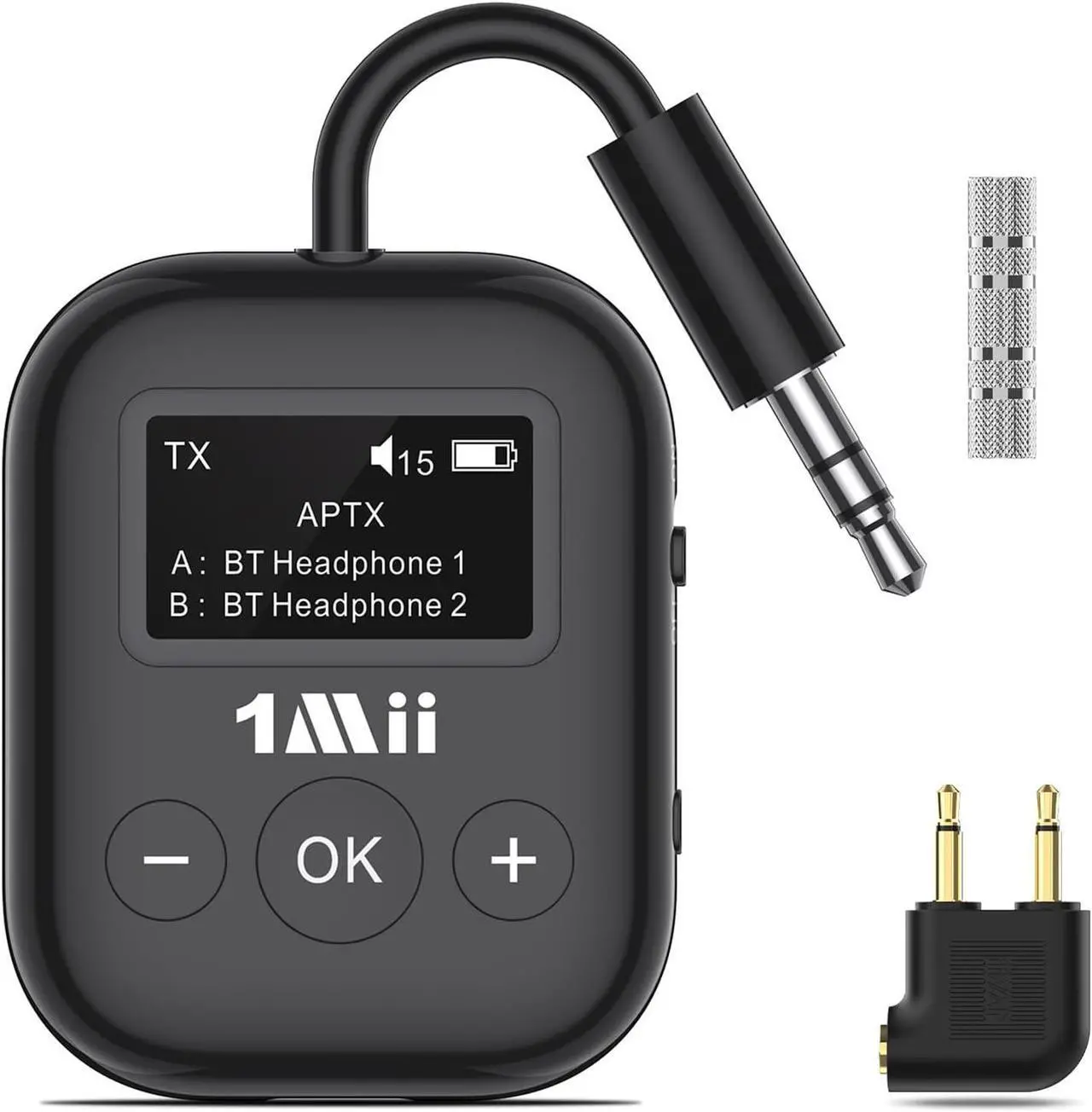 Main image of Airplane Bluetooth 5.3 Transmitter for All Headphones - Bluetooth Adapter for TV - Dual Connection - aptX Low Latency - Flying Travel,Long Flight Essentials - Wireless Audio Aux for MP3,Game,PC-Black