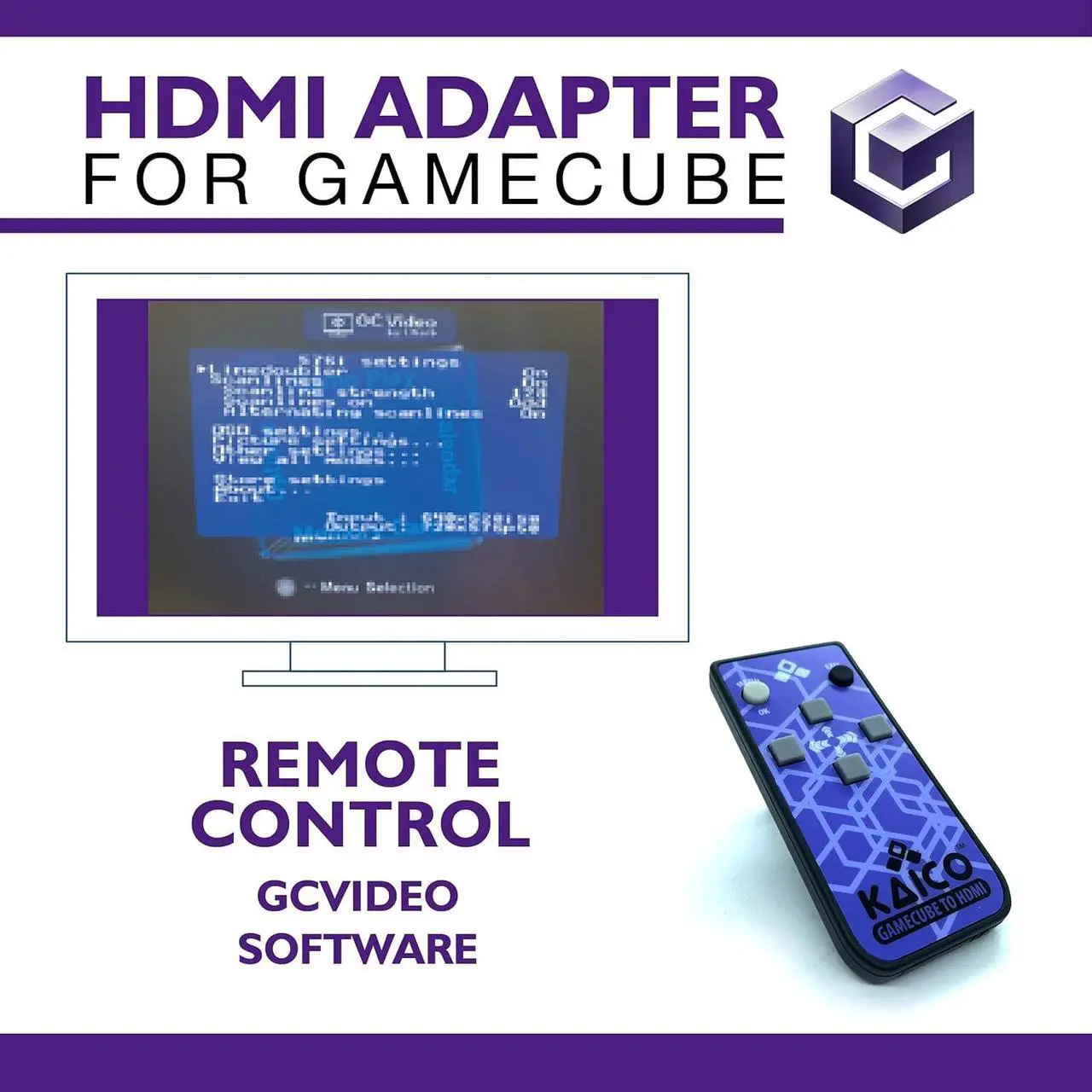 Alt view image 5 of 7 - HDMI Adapter Lead for The Nintendo Gamecube Running GCVideo Software. Supports 2X Line-Doubling and Includes Remote Control. A Simple Plug & Play Gamecube Adapter Solution by Kaico