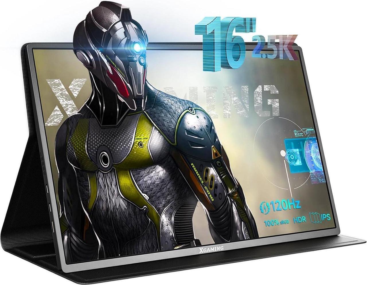 Main image of Portable Monitor Latest 16'' QHD 2.5K, 120Hz IPS USB-C HDMI Laptop Monitor w/Smart Cover Bag & Dual Speakers, External HDR Computer Screen, Travel Gaming Monitor for PC MAC Phone Xbox PS4/5 Switch
