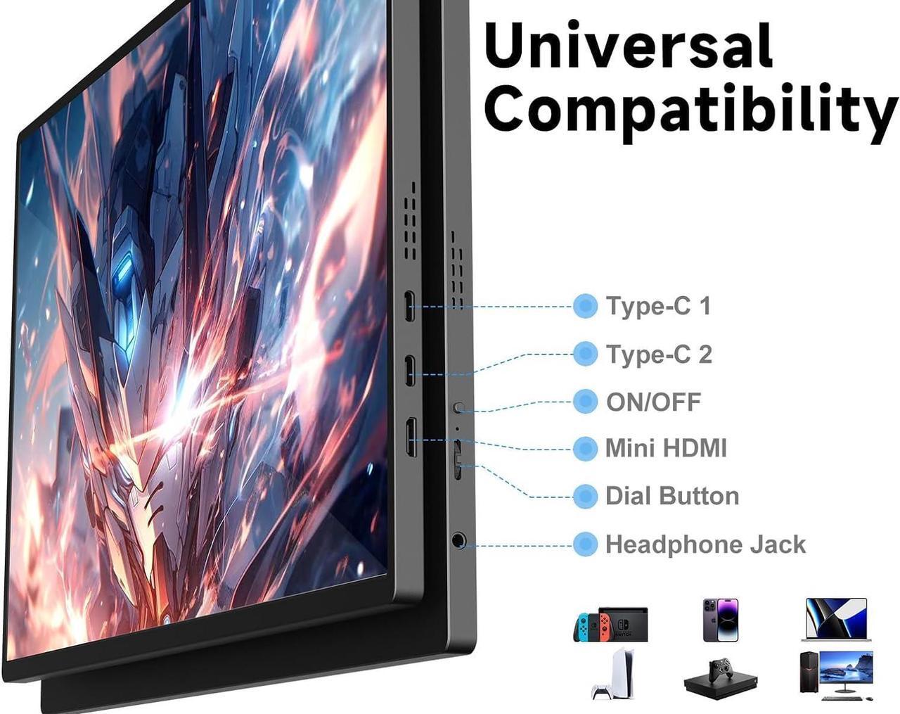 Alt view image 6 of 7 - Portable Monitor Latest 16'' QHD 2.5K, 120Hz IPS USB-C HDMI Laptop Monitor w/Smart Cover Bag & Dual Speakers, External HDR Computer Screen, Travel Gaming Monitor for PC MAC Phone Xbox PS4/5 Switch