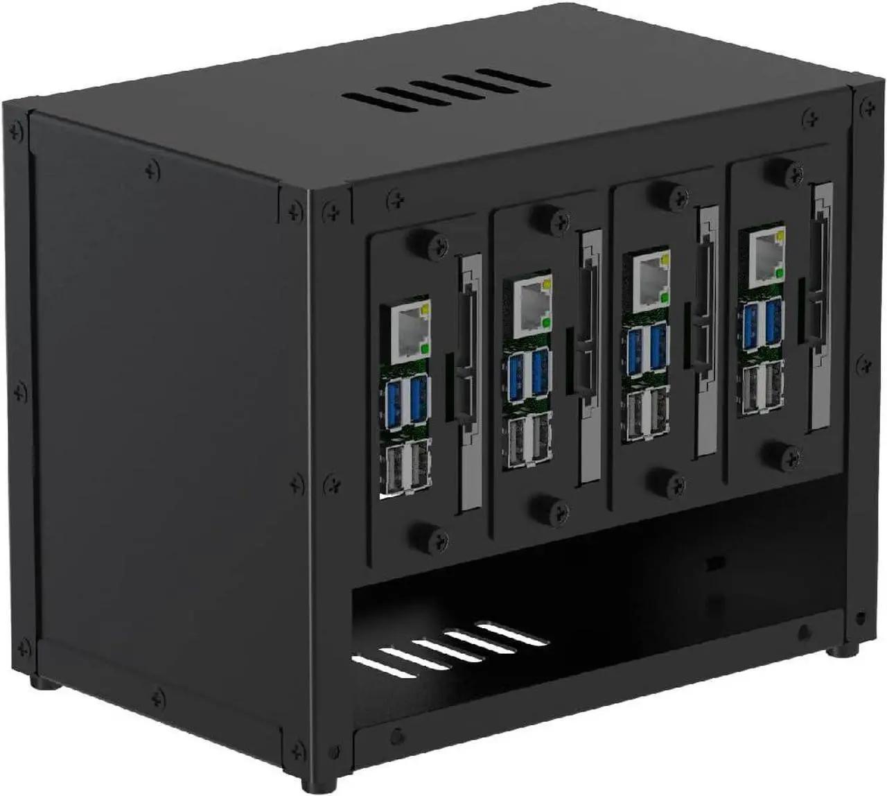 Main image of Upgraded Complete Enclosure for Raspberry Pi Cluster, with 4 Removable Mounting Brackets for Pi 5, 4B, 3B+/3B, and Other B Model and 2 Cooling Fans,support 4 2.5" SSD and Switch