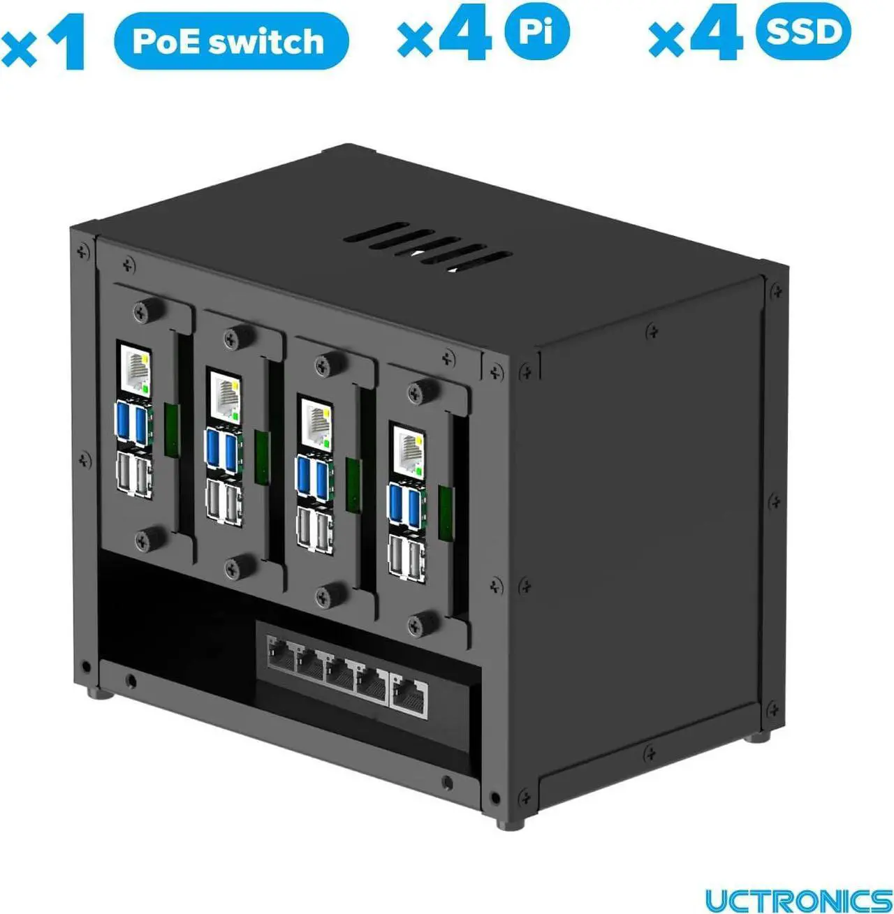 Alt view image 4 of 6 - Upgraded Complete Enclosure for Raspberry Pi Cluster, with 4 Removable Mounting Brackets for Pi 5, 4B, 3B+/3B, and Other B Model and 2 Cooling Fans,support 4 2.5" SSD and Switch