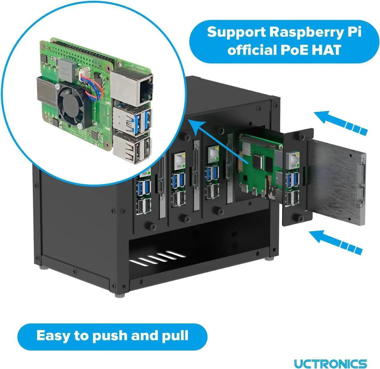 Alt view image 6 of 6 - Upgraded Complete Enclosure for Raspberry Pi Cluster, with 4 Removable Mounting Brackets for Pi 5, 4B, 3B+/3B, and Other B Model and 2 Cooling Fans,support 4 2.5" SSD and Switch