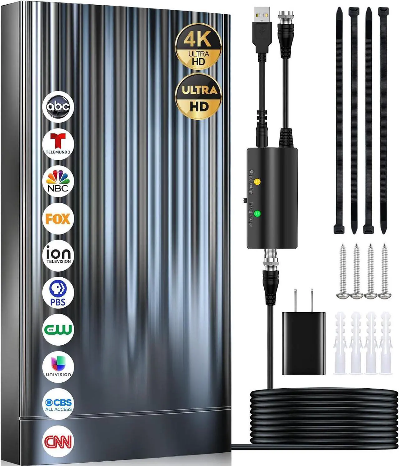 Main image of 2200+ Miles Tv Antenna Indoor,  Best Rated Digital Hd Tv Antenna for Smart Tv 4k, Over The air HDTV Antenna Outdoor Without Cable, Amplifier, Signal Booster & 52FT Coax HDTV Cable/AC Adapter