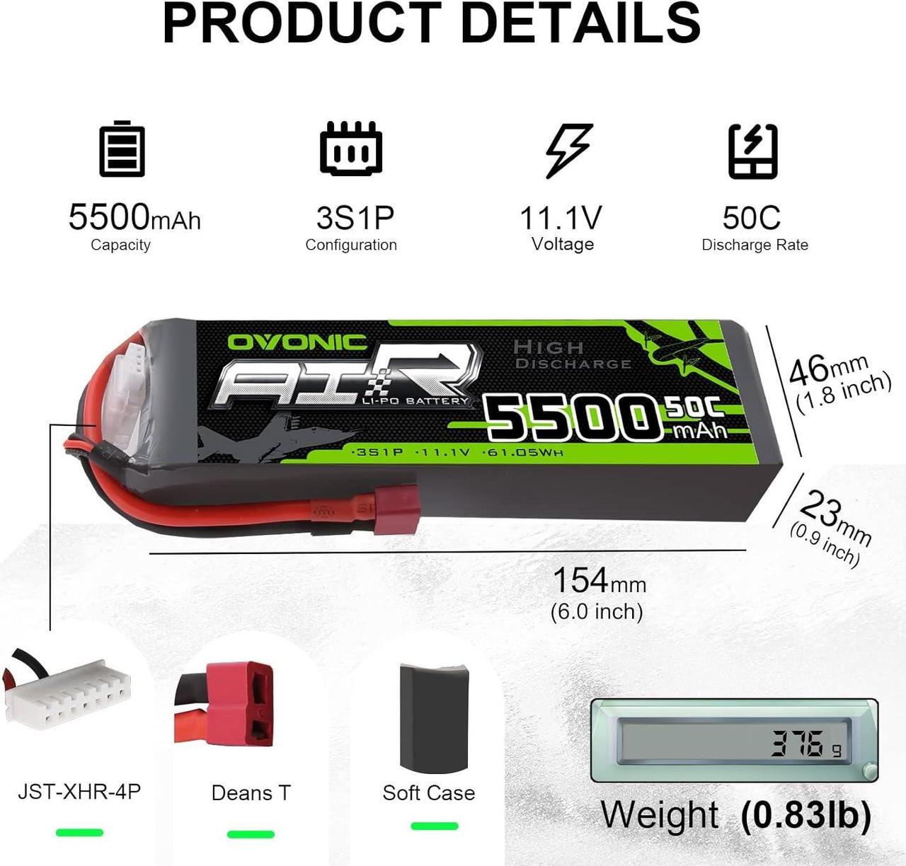Alt view image 2 of 6 - 3s Lipo Battery 50C 5500mAh 11.1V Lipo Battery with Dean-Style T Connector for RC Airplane Quadcopter Helicopter FPV Drone(2 Packs)