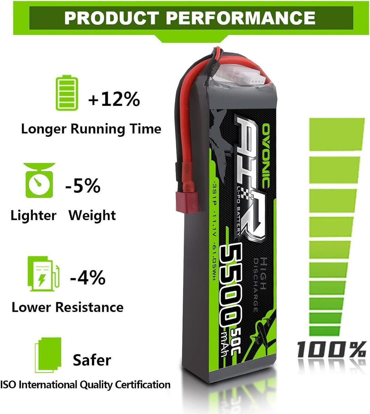 Alt view image 3 of 6 - 3s Lipo Battery 50C 5500mAh 11.1V Lipo Battery with Dean-Style T Connector for RC Airplane Quadcopter Helicopter FPV Drone(2 Packs)