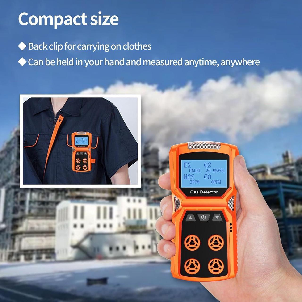 Alt view image 3 of 7 - Gas Detector, CHNADKS 4 Gas Monitor H2S,O2,CO and LEL Multiple Indicator with Vibration, Audible, Visual 4 Gas Monitor Personal Rechargeable Gas Sniffer Alarm with LCD