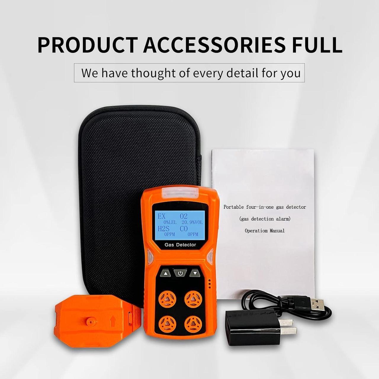 Alt view image 7 of 7 - Gas Detector, CHNADKS 4 Gas Monitor H2S,O2,CO and LEL Multiple Indicator with Vibration, Audible, Visual 4 Gas Monitor Personal Rechargeable Gas Sniffer Alarm with LCD