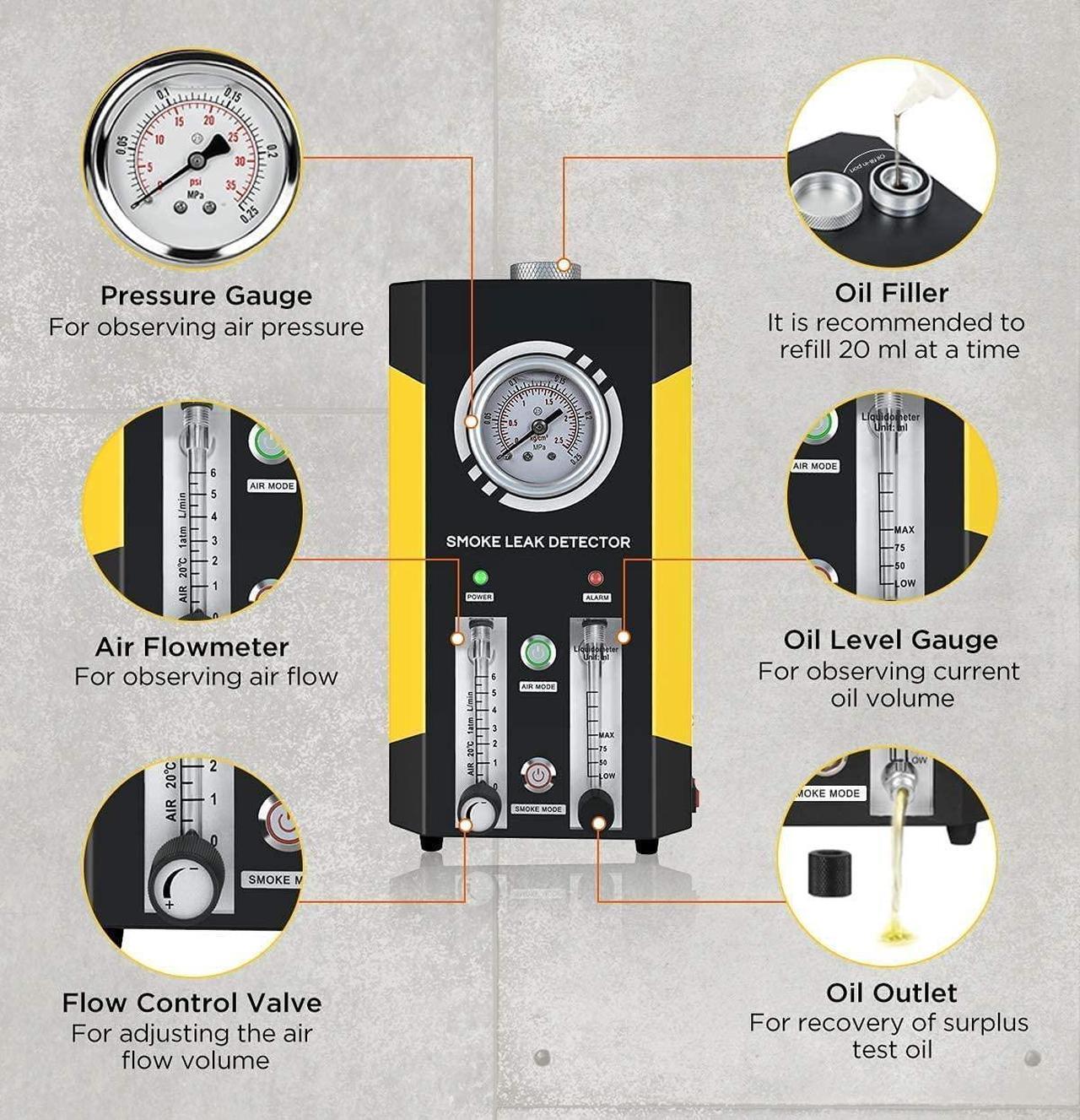 Alt view image 5 of 7 - Car Smoke Machine, EVAP Smoke Leak Detector, Fuel Leakage Diagnostic Tester, Smoke/AIR Mode Car Conduit Pipe System Leakage Tester,EVAP Smoke Leak Tester for 12V Vehicle Boat with FlowMeter