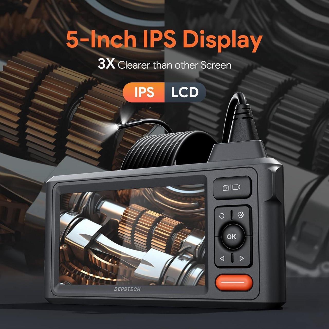 Alt view image 2 of 7 - Endoscope Camera with Light, DEPSTECH 1080P HD Borescope with 5" IPS Screen, 16.5FT Flexible Sewer Camera, IP67 Waterproof Plumbing Snake Camera, Cool Gadgets for Men, Women