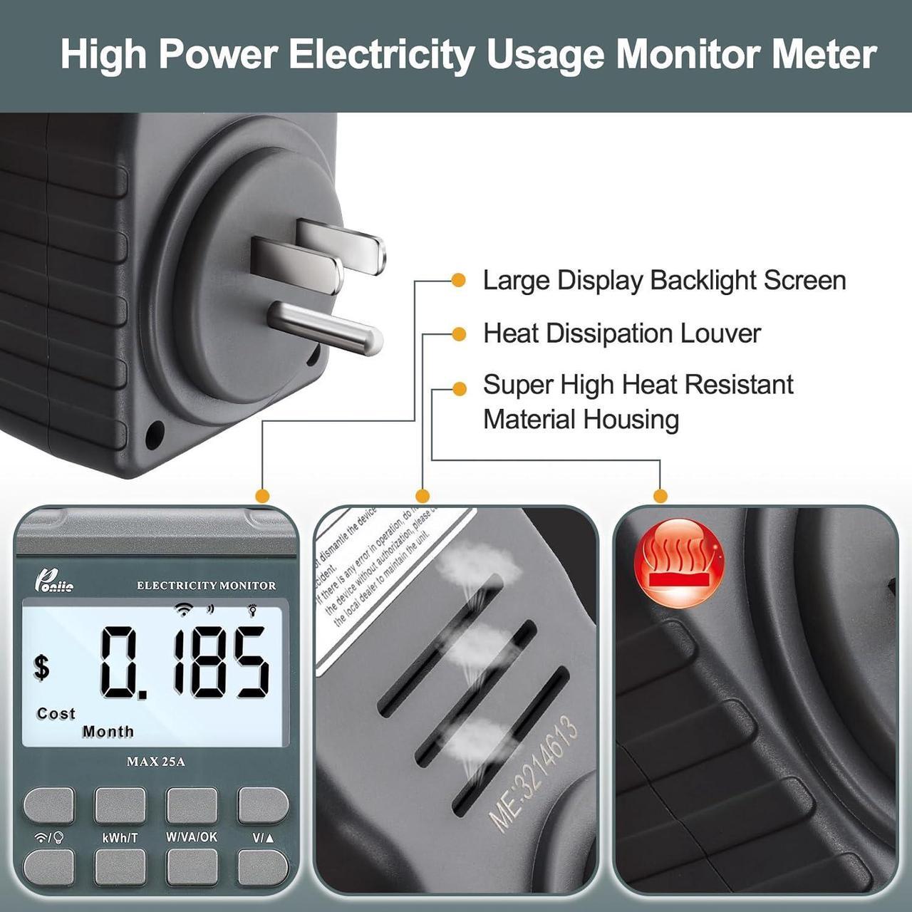 Alt view image 3 of 7 - PN2500 Professional NEMA 5-15 Wi-Fi Wireless Level 1 EV Charger Pass-Through Power Usage Monitor (60-240V, 25Amp)