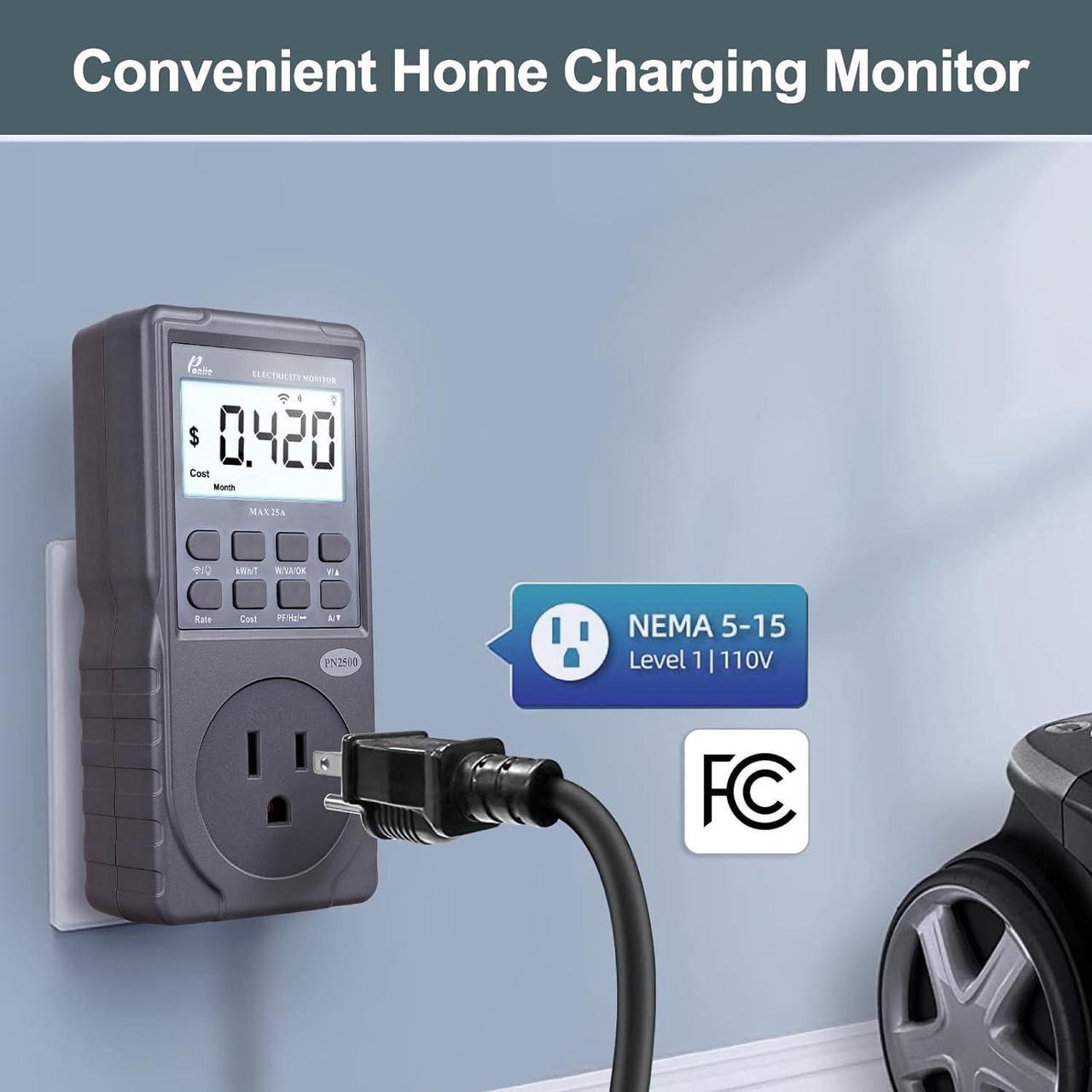 Alt view image 4 of 7 - PN2500 Professional NEMA 5-15 Wi-Fi Wireless Level 1 EV Charger Pass-Through Power Usage Monitor (60-240V, 25Amp)