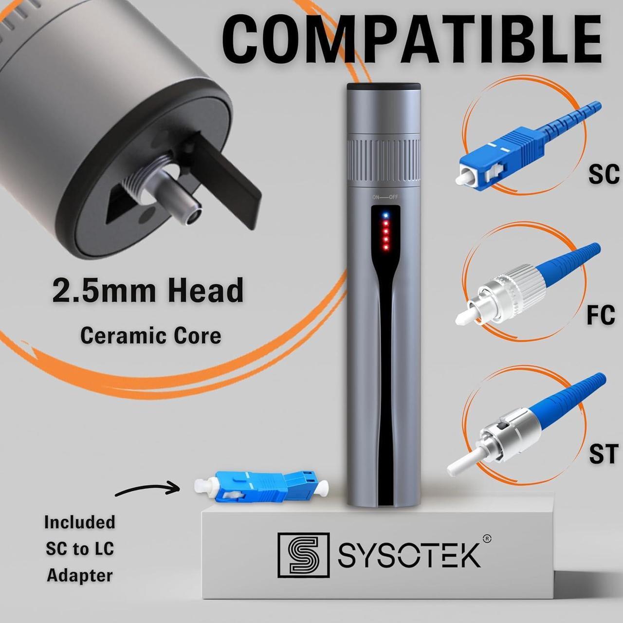 Alt view image 5 of 7 - Rechargeable Red Light VFL Fiber Optic Tool kit - Retractable Head fits SC FC ST - Optical Laser Light Pen - Network Cable Tester - with Protective Case and LC Adapter