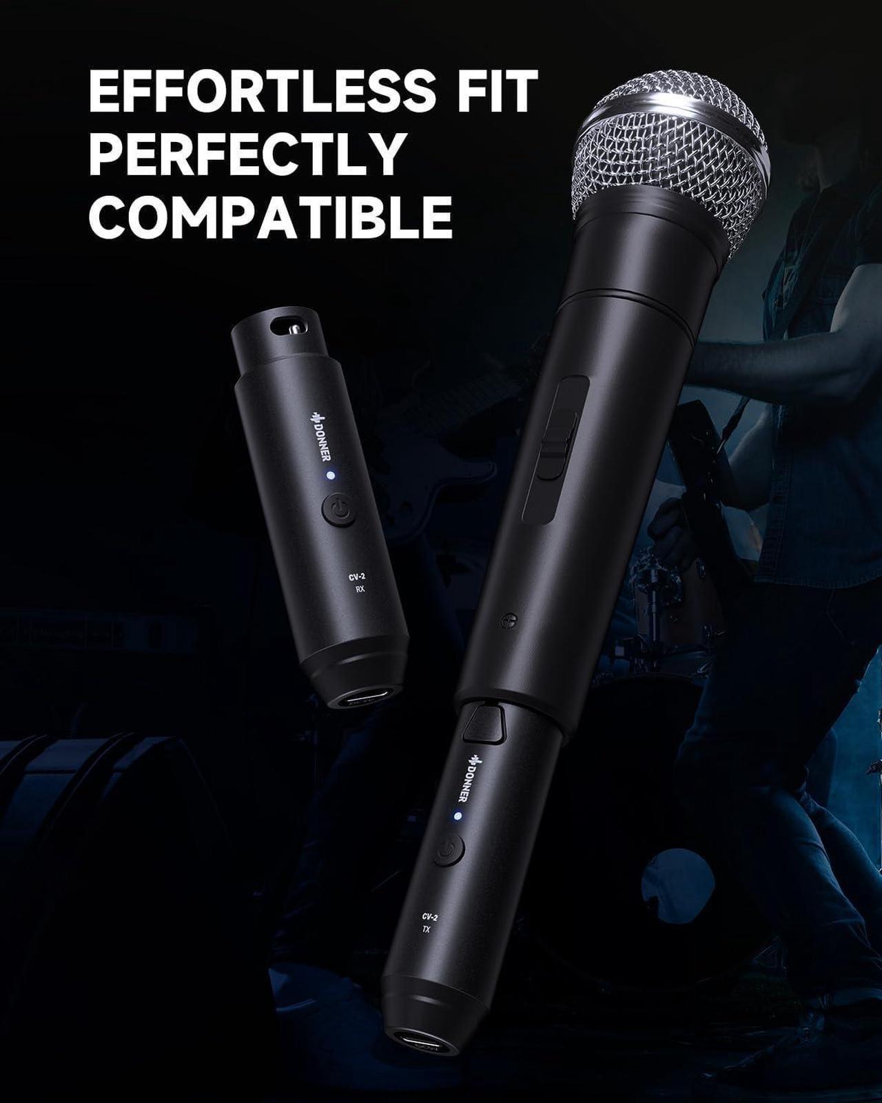 Alt view image 2 of 6 - Wireless XLR Microphone Transmitter Receiver, 2.4GHz Plug-on Wireless Microphone Adapter with 24-bit/192kHz High-Resolution for Dynamic Microphone, Audio Mixer, PA System, Camera (CV-2)
