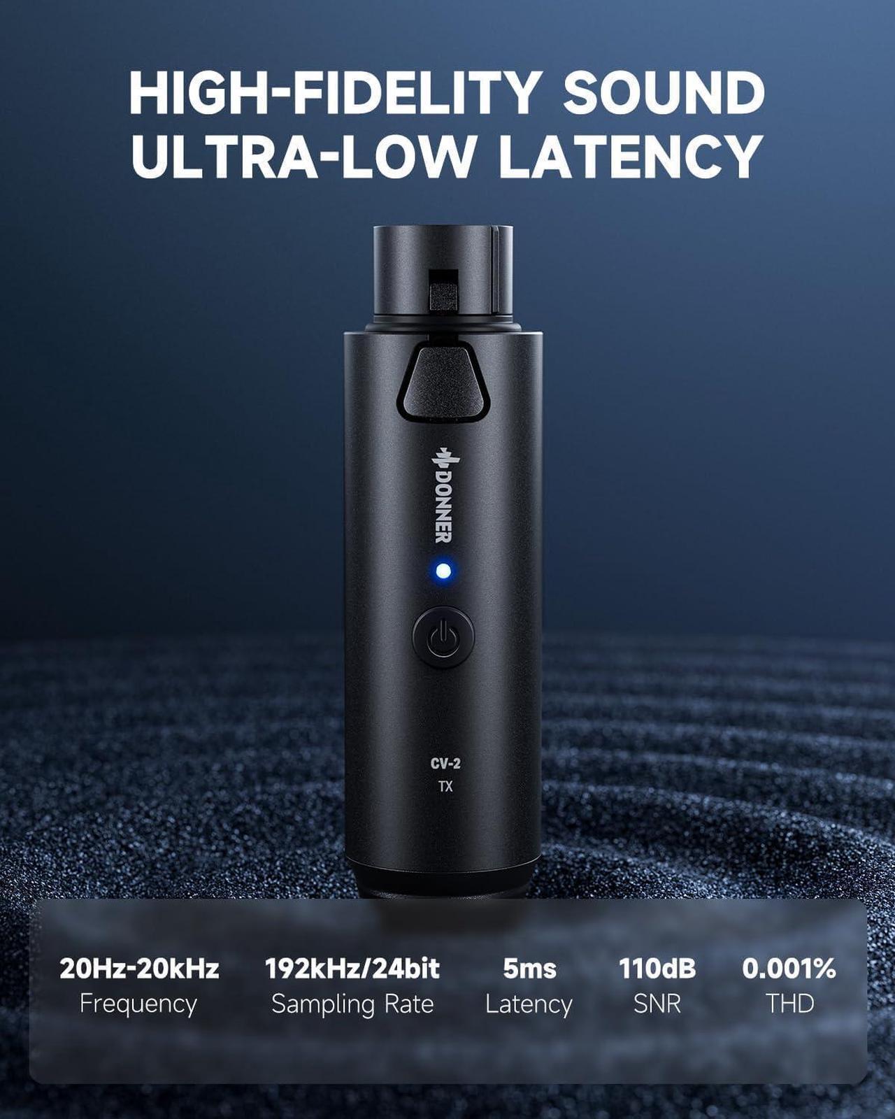 Alt view image 3 of 6 - Wireless XLR Microphone Transmitter Receiver, 2.4GHz Plug-on Wireless Microphone Adapter with 24-bit/192kHz High-Resolution for Dynamic Microphone, Audio Mixer, PA System, Camera (CV-2)