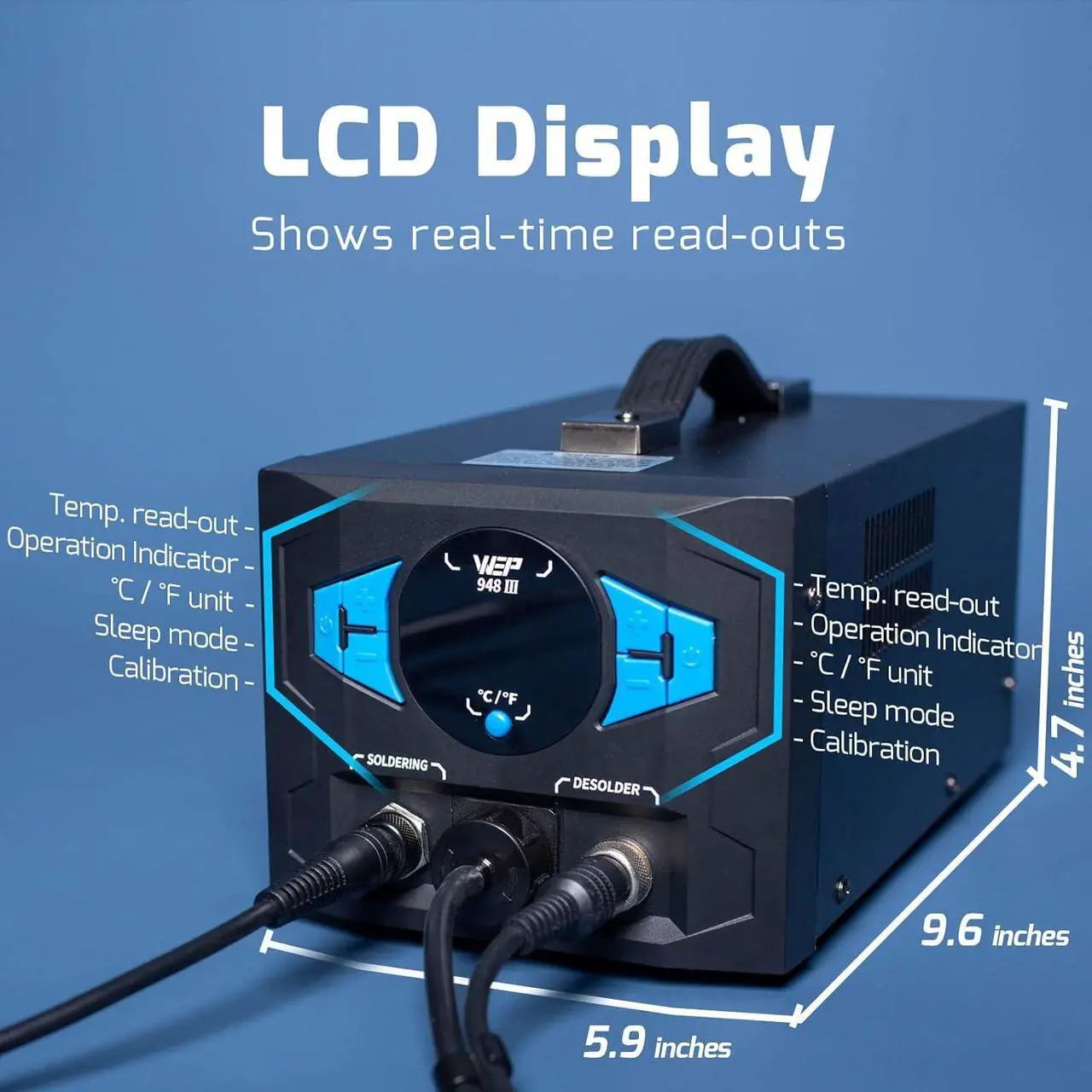 Alt view image 2 of 7 - 948-III 2-IN-1 ESD Safe Desoldering Station and Soldering Station with Desoldering Gun, Soldering Iron, Sleep Mode, Temperature Calibration with 28 Pcs Accessories.