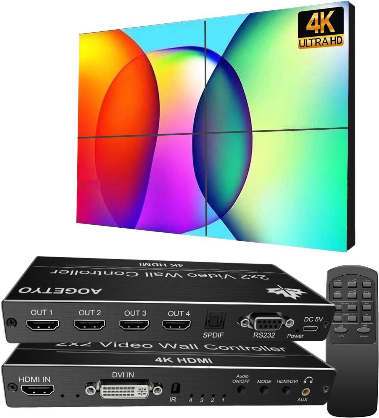 Main image of Video Wall Controller,HDMI & DVI 4k Input Makes 4 TV Screens Into 1 Wall Display, 180° Rotate, Extra Audio, IR Remote &RS232+Button Press Control, Video Wall Controller 2x2 4k 1x2,1x3,1x4,2x1,3x1x4x1