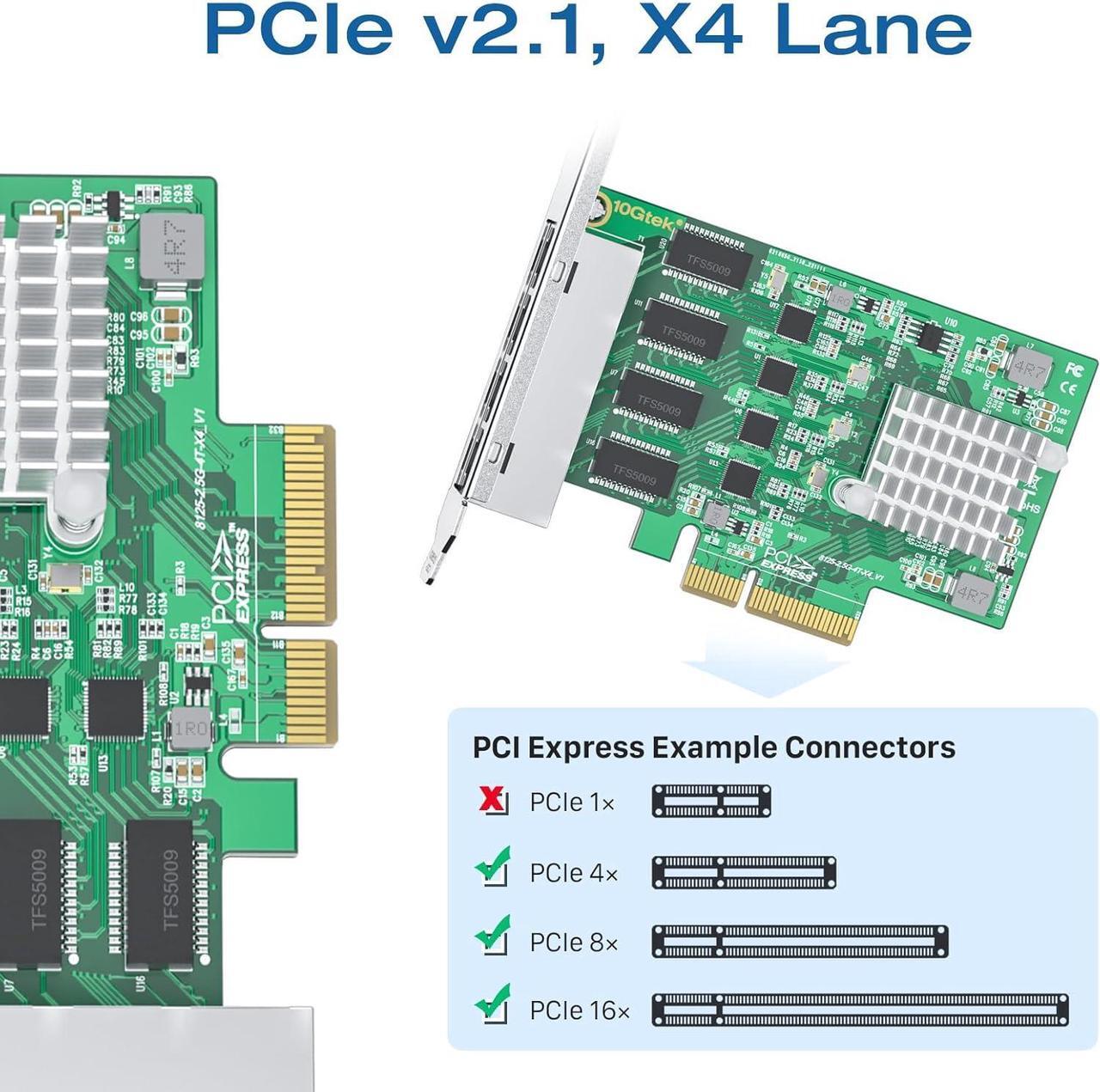 Alt view image 4 of 7 - 2.5Gbase-T PCIe NIC with Realtek RTL8125 Chip, 2.5Gb Network Card, 2500/1000/100 Mbps,Quad RJ45 Ports, PCIe X4, Ethernet Card for Windows/Windows Server/Linux