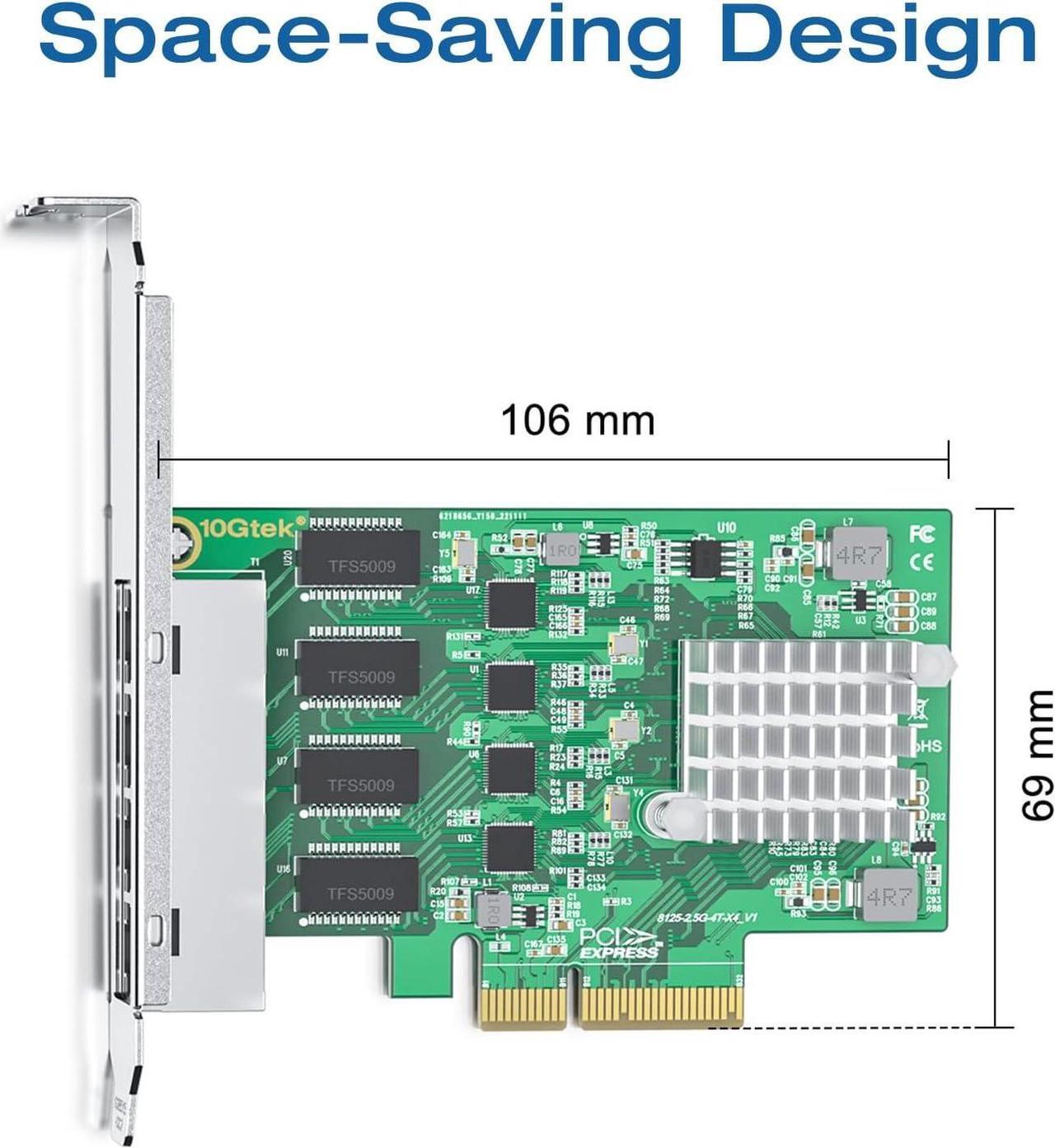 Alt view image 5 of 7 - 2.5Gbase-T PCIe NIC with Realtek RTL8125 Chip, 2.5Gb Network Card, 2500/1000/100 Mbps,Quad RJ45 Ports, PCIe X4, Ethernet Card for Windows/Windows Server/Linux