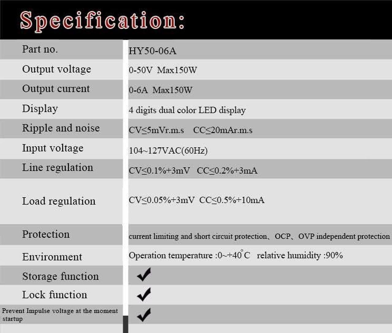 Alt view image 6 of 6 - DC Power Supply,50V 6A 150W Switching Regulated Bench Power Supply with Memory, 4-Digit LED Display, 110V Input Voltage, 5V2A USB Interface, Coarse and Fine Adjustments