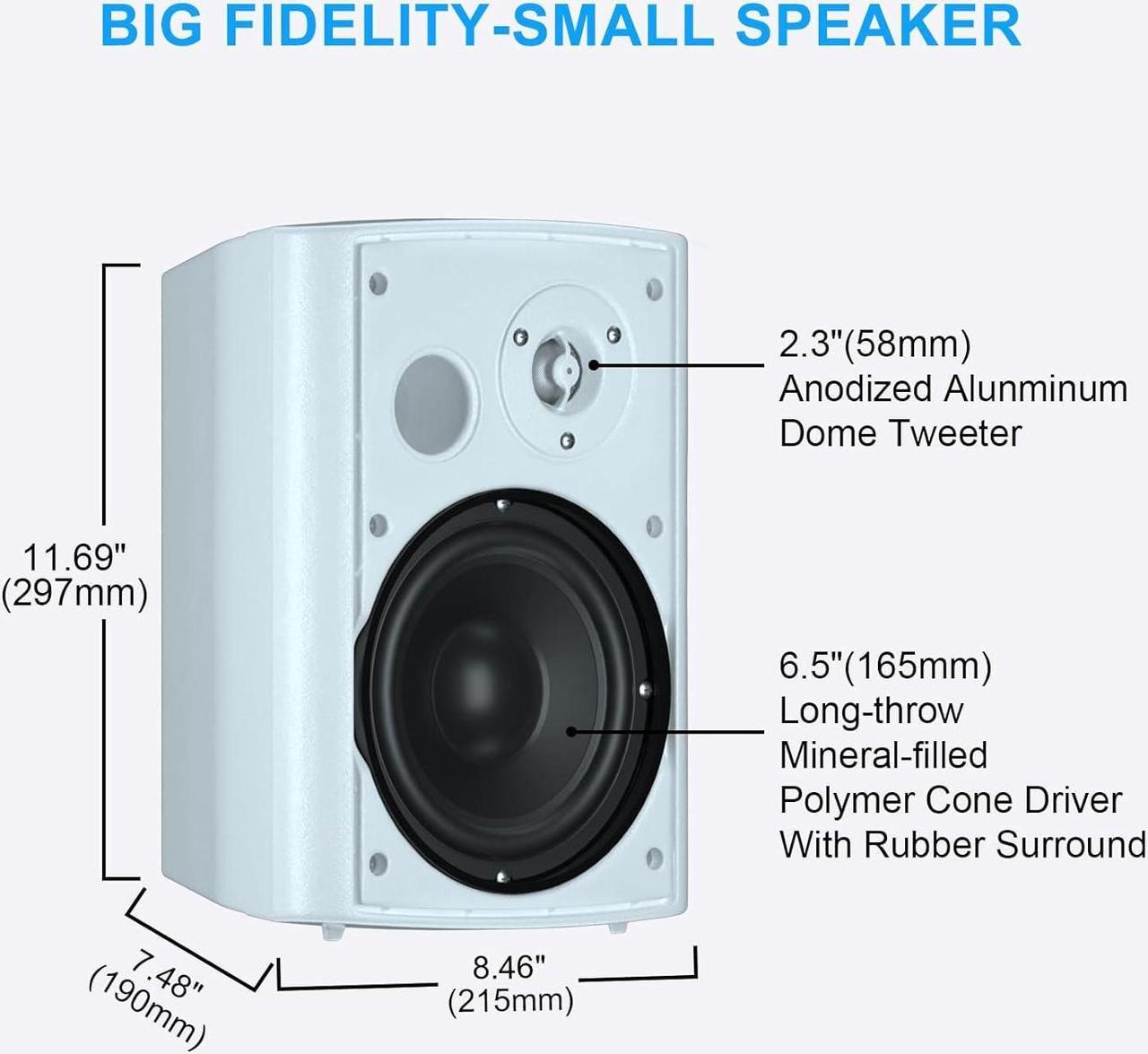 Alt view image 2 of 7 - 6.5 Inch 400W Outdoor Speakers Wired Waterproof Passive with Powerful Bass,Wall Mount Speakers for Patio Garage Covered Deck,All-Weather Durability (Pair,Black)