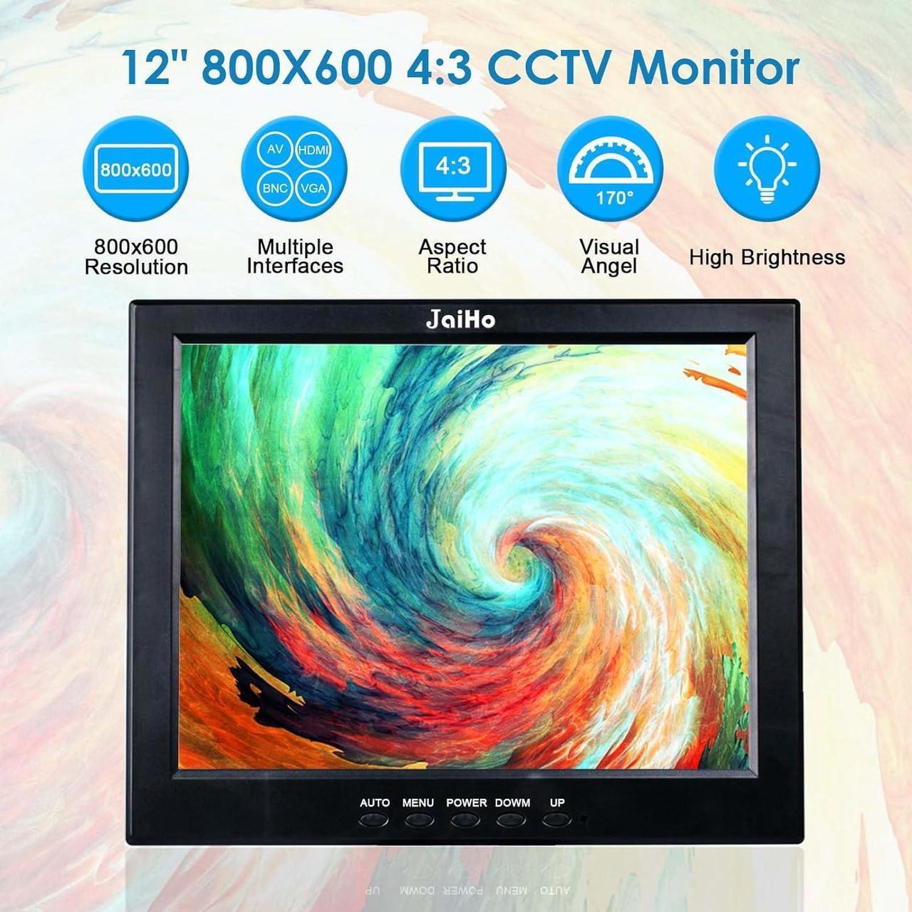 Alt view image 2 of 7 - 12 Inch LCD Security CCTV Monitor, 800x600 4:3 Resolution Color TFT LCD Display Screen with VGA/HDMI/AV/BNC/MIC USB Ports for Surveillance Camera, STB and Other Video Equipment