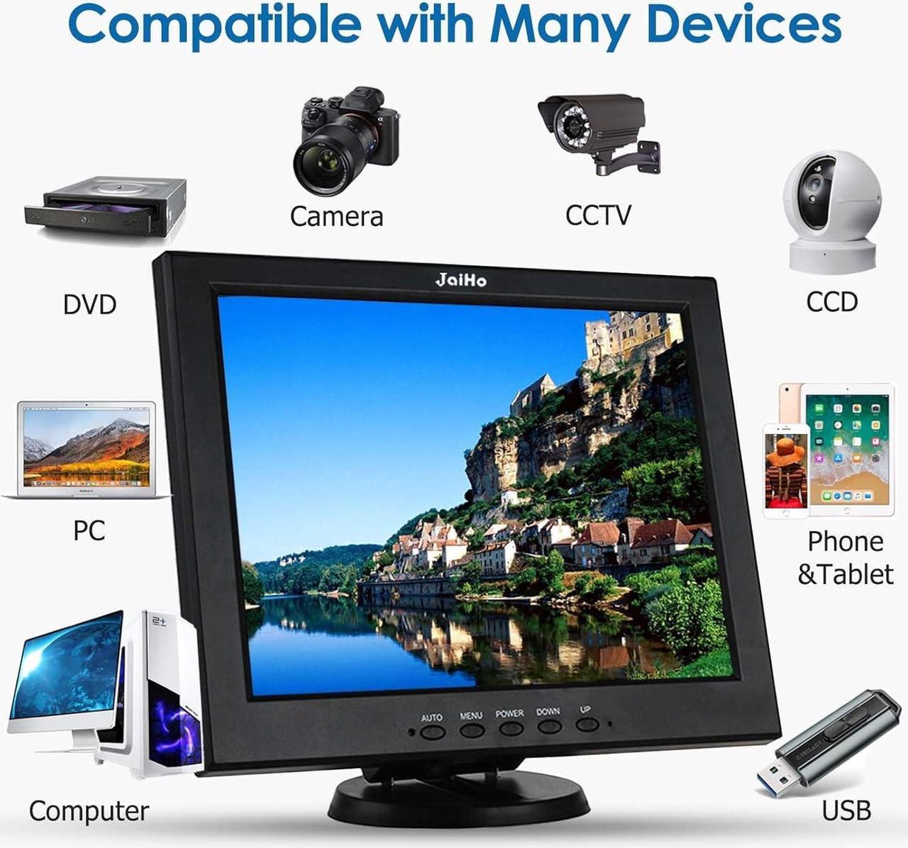 Alt view image 3 of 7 - 12 Inch LCD Security CCTV Monitor, 800x600 4:3 Resolution Color TFT LCD Display Screen with VGA/HDMI/AV/BNC/MIC USB Ports for Surveillance Camera, STB and Other Video Equipment