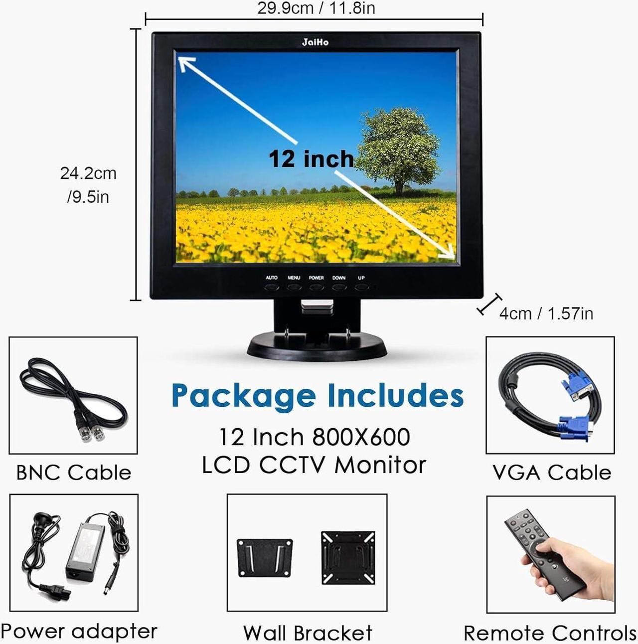 Alt view image 7 of 7 - 12 Inch LCD Security CCTV Monitor, 800x600 4:3 Resolution Color TFT LCD Display Screen with VGA/HDMI/AV/BNC/MIC USB Ports for Surveillance Camera, STB and Other Video Equipment