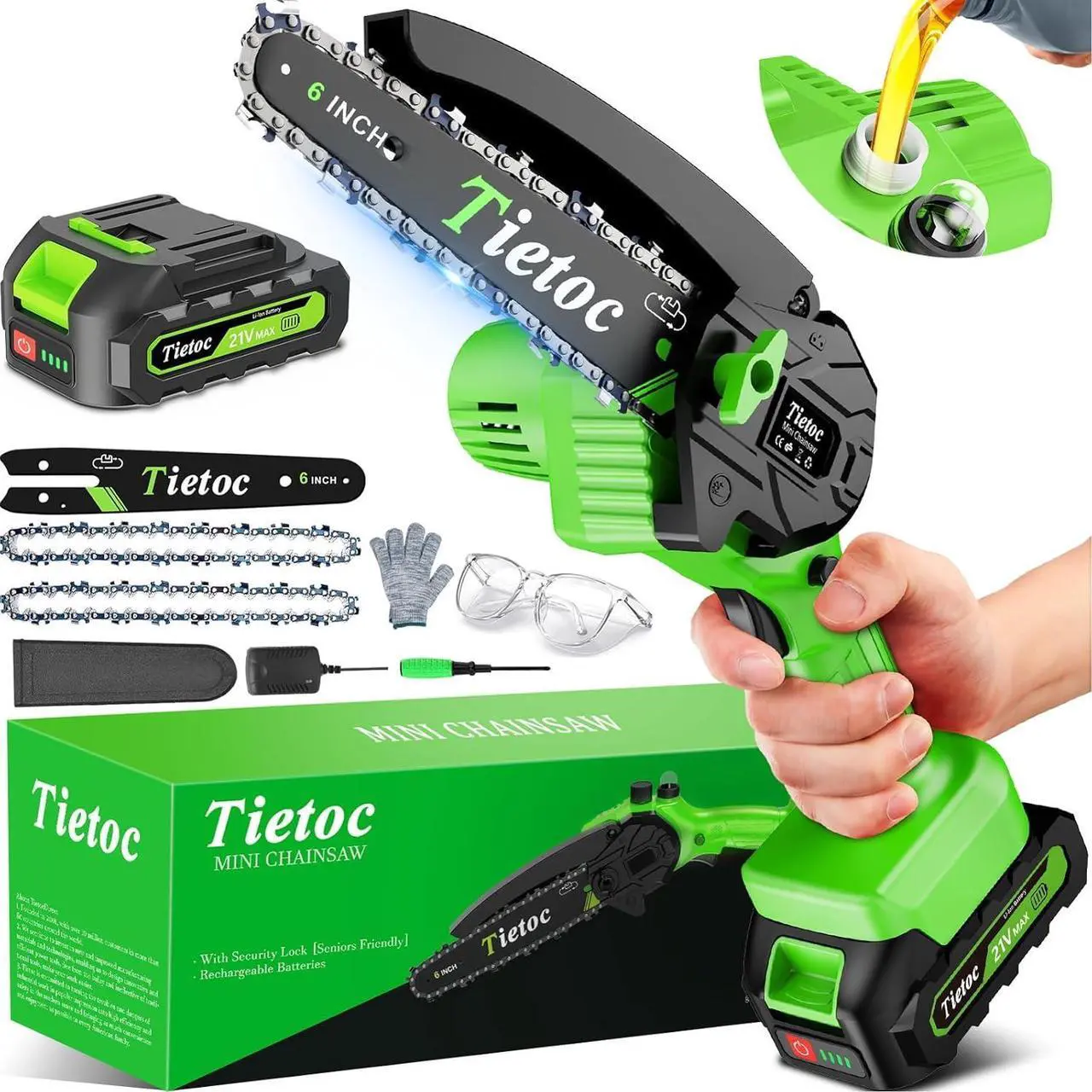 Main image of Chainsaw 6 Inch Mini Electric Chainsaw Cordless Battery Powered, Hand Held Saw for Wood/Trees Trimming, Sawzall for Household and Garden, Stocking Stuffers Gift for Men Dad Husband Gadget 2024