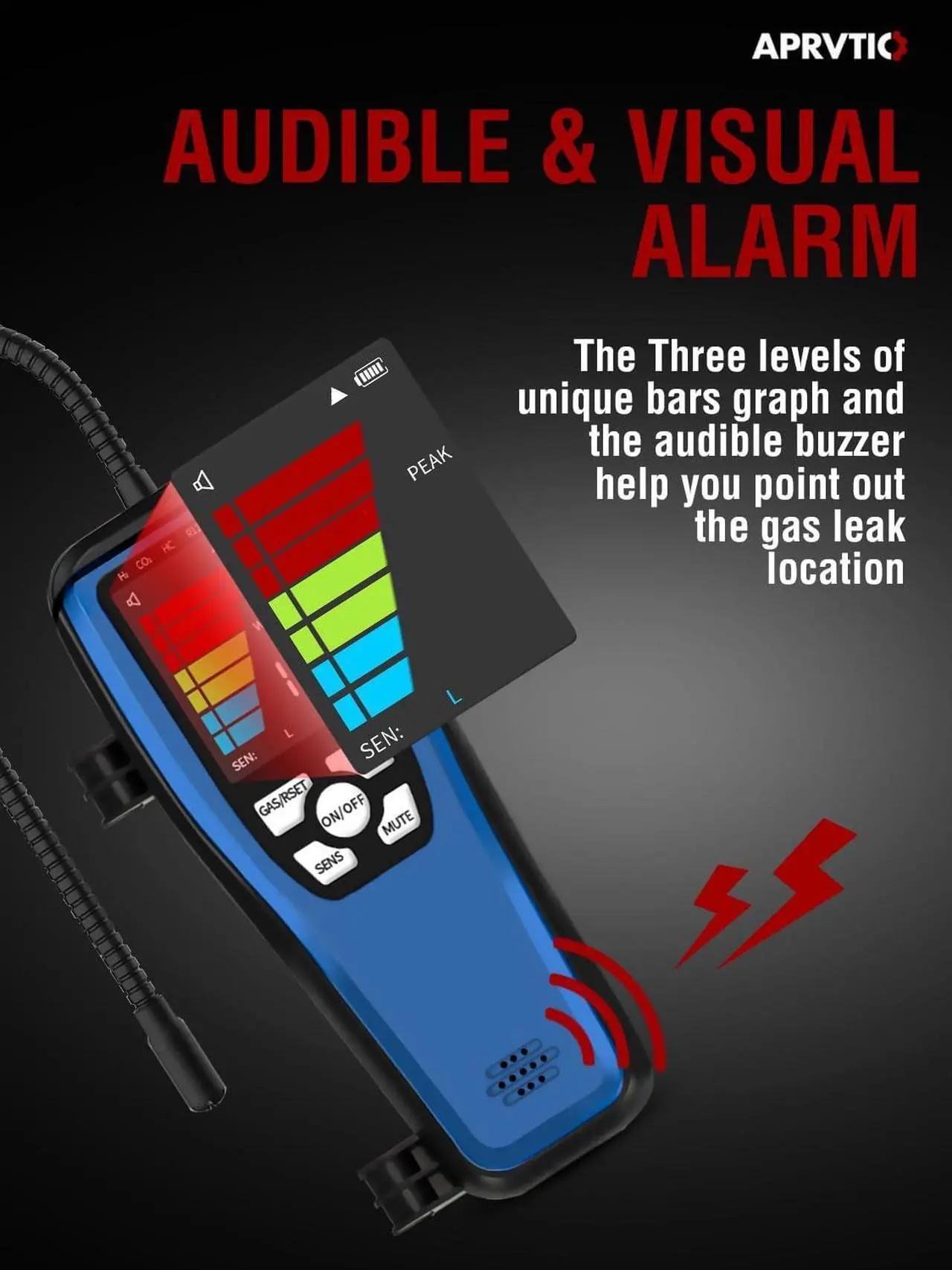 Alt view image 3 of 7 - Aprvtio ALD-200 ASHP Freon Leak Detector Battery Powered, Freon Sniffer Automotive Halogen Gas Leak Detector Detect R22, R134a, R415b, R417a CFCs HCFCs HFCs HCs
