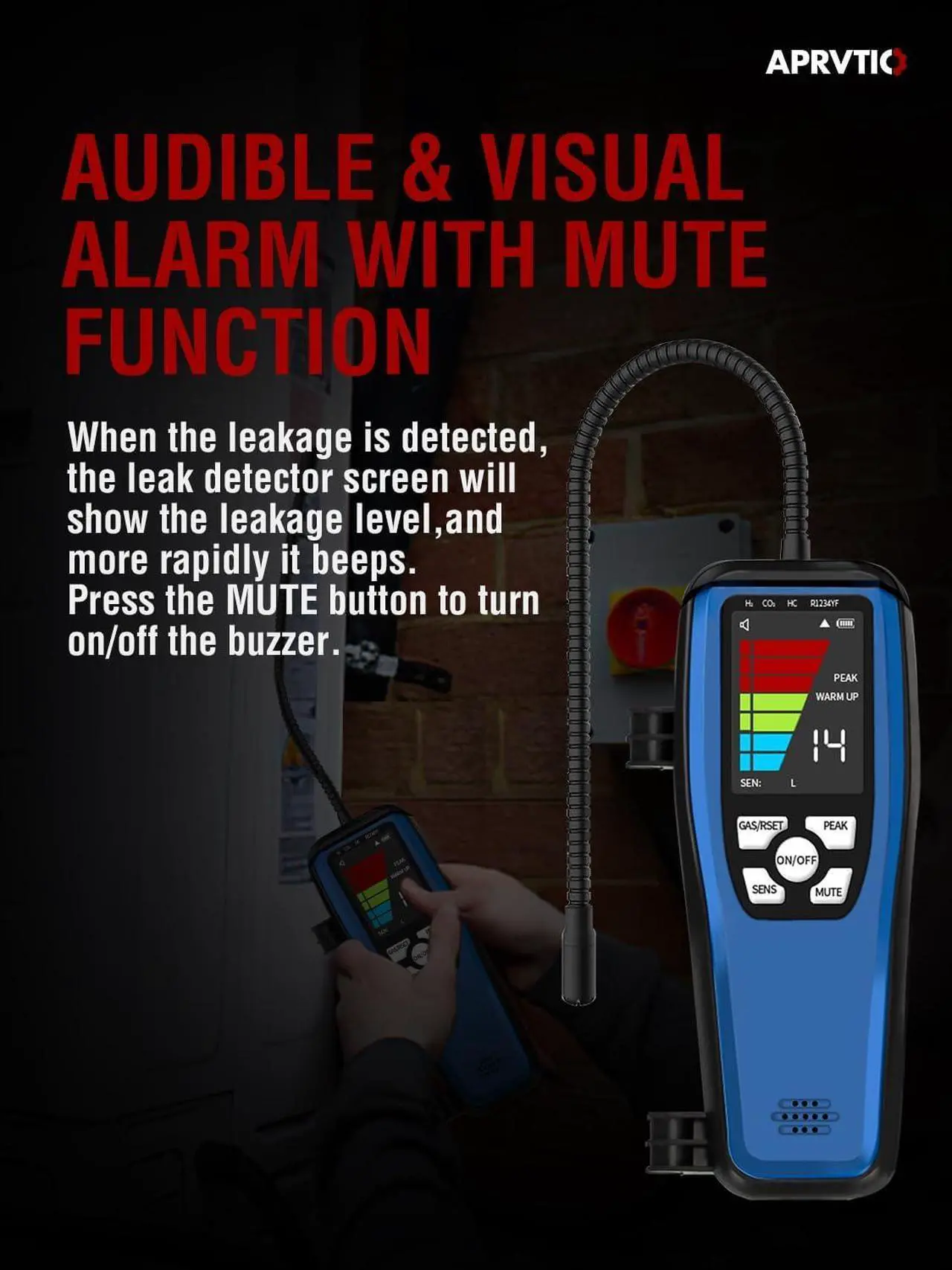 Alt view image 6 of 7 - Aprvtio ALD-200 ASHP Freon Leak Detector Battery Powered, Freon Sniffer Automotive Halogen Gas Leak Detector Detect R22, R134a, R415b, R417a CFCs HCFCs HFCs HCs