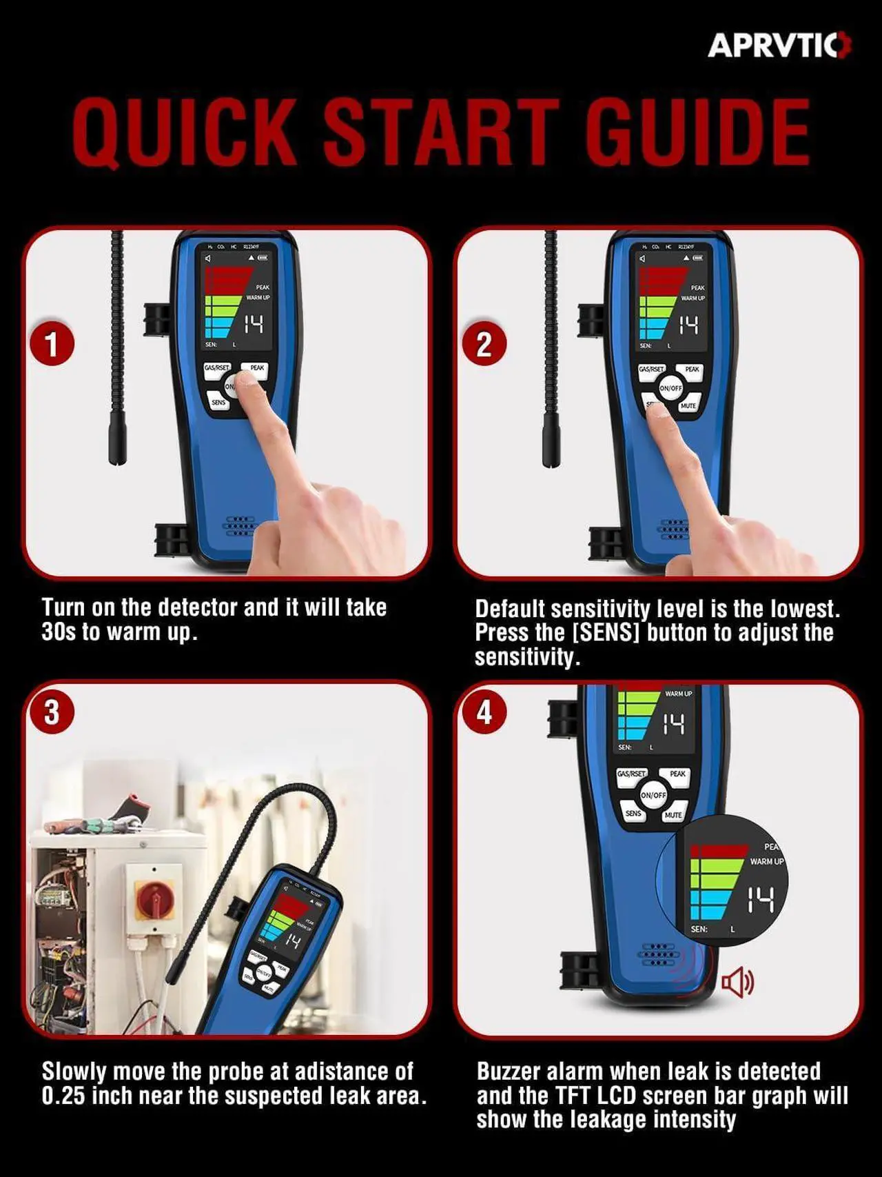 Alt view image 7 of 7 - Aprvtio ALD-200 ASHP Freon Leak Detector Battery Powered, Freon Sniffer Automotive Halogen Gas Leak Detector Detect R22, R134a, R415b, R417a CFCs HCFCs HFCs HCs