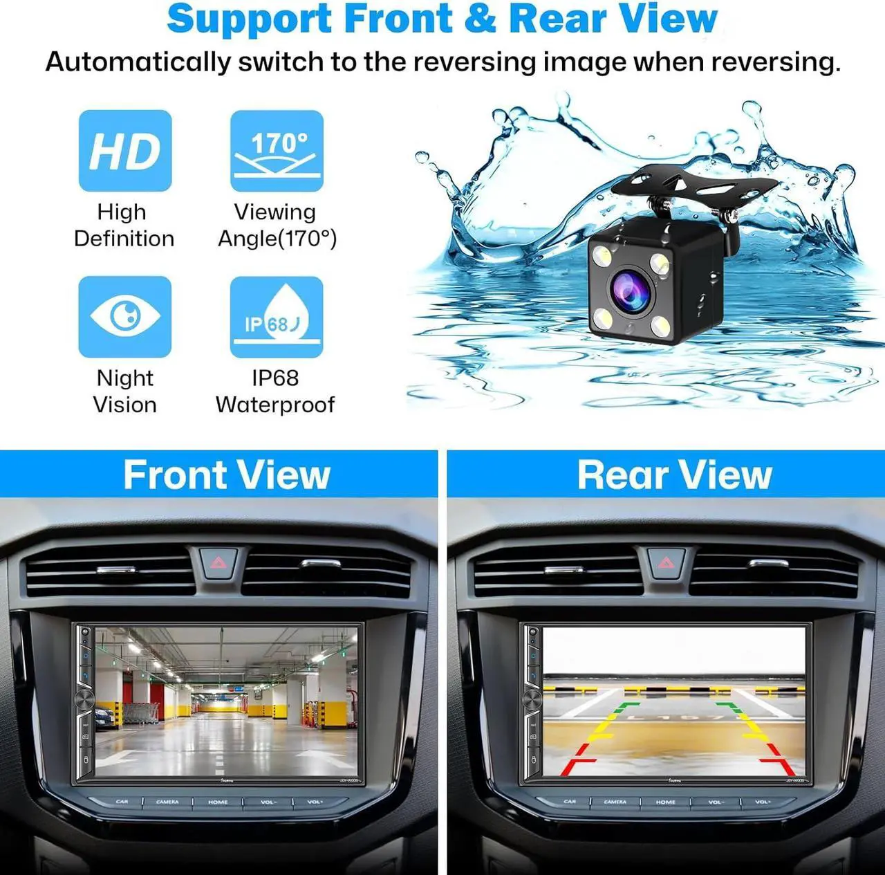 Alt view image 5 of 6 - Double Din Car Radio with Wireless  CarPlay and Android Auto, Bluetooth 5.3 Car Play, Mirror Link, 7" HD Touchscreen, Backup Camera, 4.2-Channel Audio Output, AM/FM Car Stereo