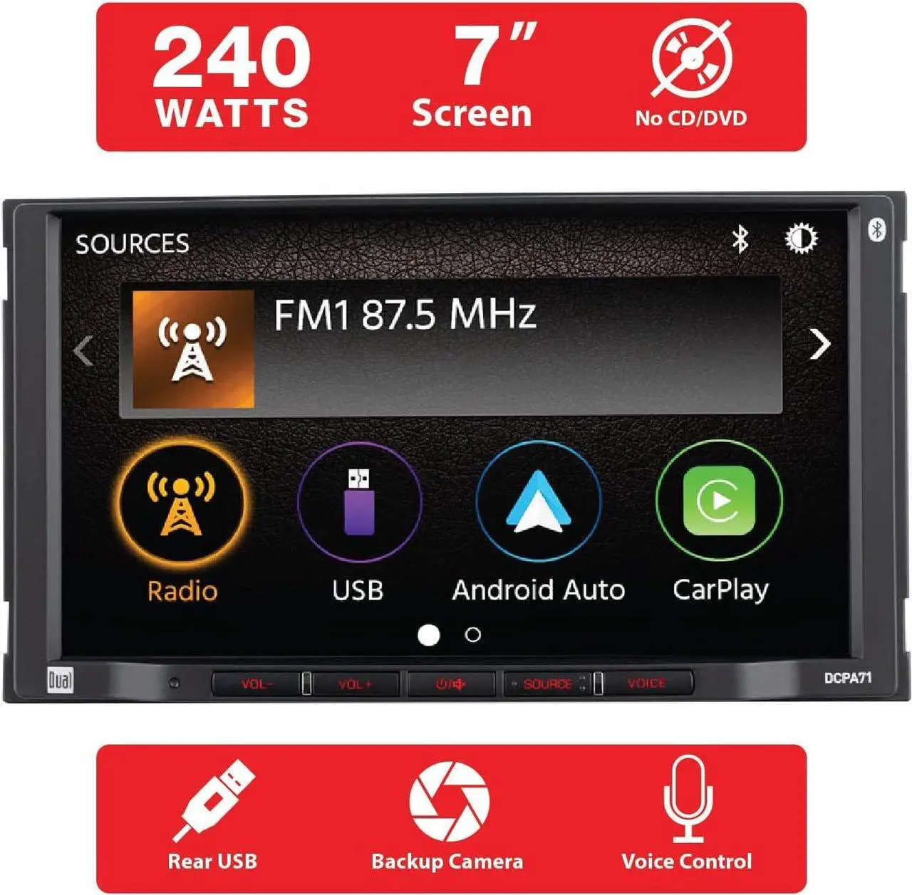 Alt view image 3 of 7 - Dual Electronics DCPA71 7-inch Certified  Carplay Android Auto | Double DIN Touchscreen Car Stereo Radio | Bluetooth Hands Free Calling & Music Streaming | Backup Camera Input