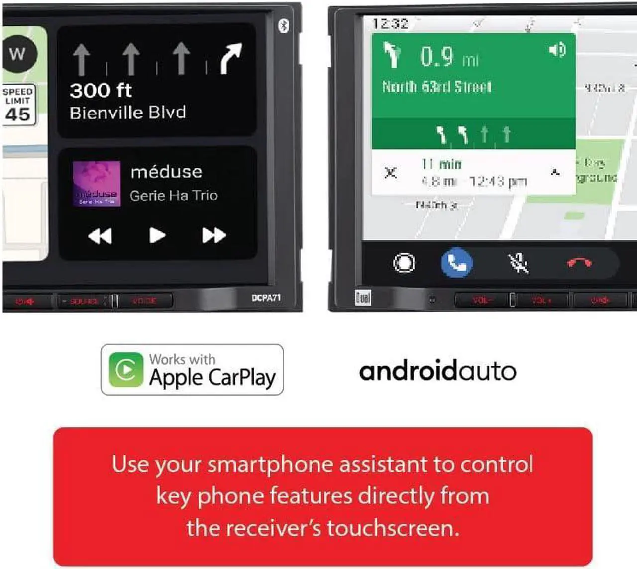 Alt view image 4 of 7 - Dual Electronics DCPA71 7-inch Certified  Carplay Android Auto | Double DIN Touchscreen Car Stereo Radio | Bluetooth Hands Free Calling & Music Streaming | Backup Camera Input