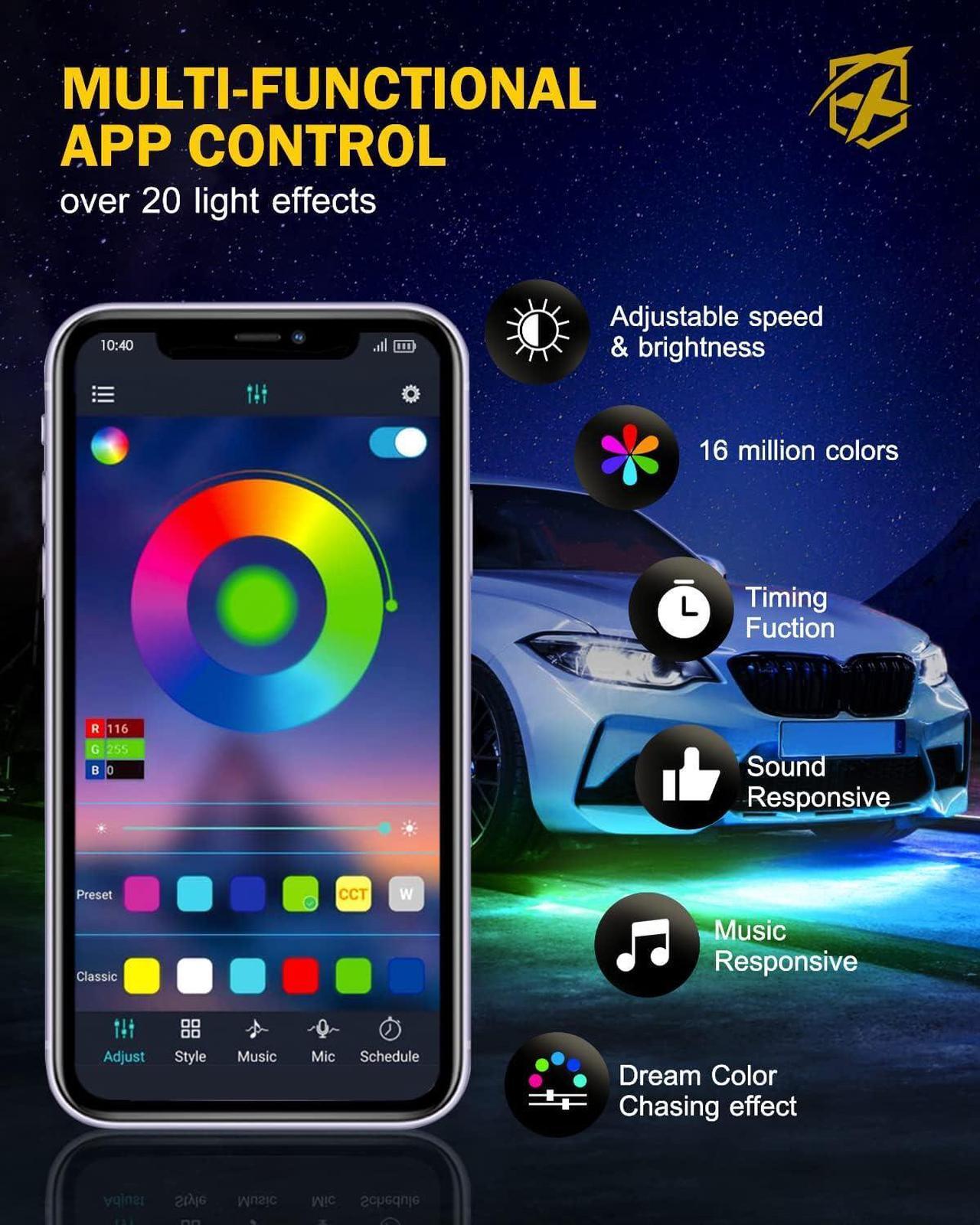 Alt view image 4 of 7 - Car Underglow Light, 6 Pcs Under Glow Kit for Car with Dream Color Dancing Chasing, App & Remote Control 16 Million Colors Sound & Music Waterproof Under Glow Lights for Truck