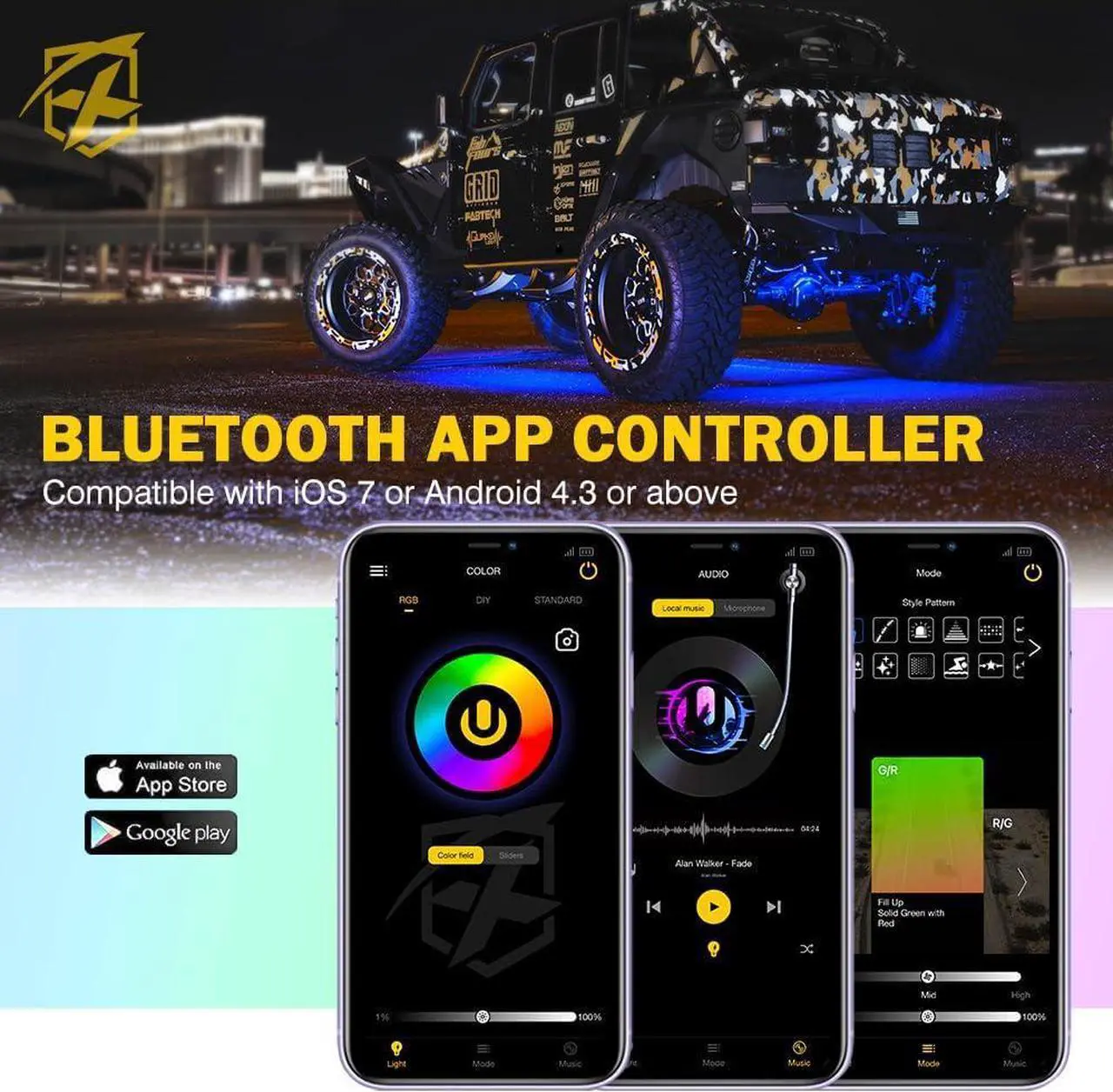 Alt view image 5 of 7 - RGBW LED Rock Lights Kit with Bluetooth & Wireless Remote Controller, Multicolor Cars Underglow, Wheel, Footwell Neon Light Kits, for Off-Road UTV ATV Trucks SUV Motorcycle Boats - 8 Pods