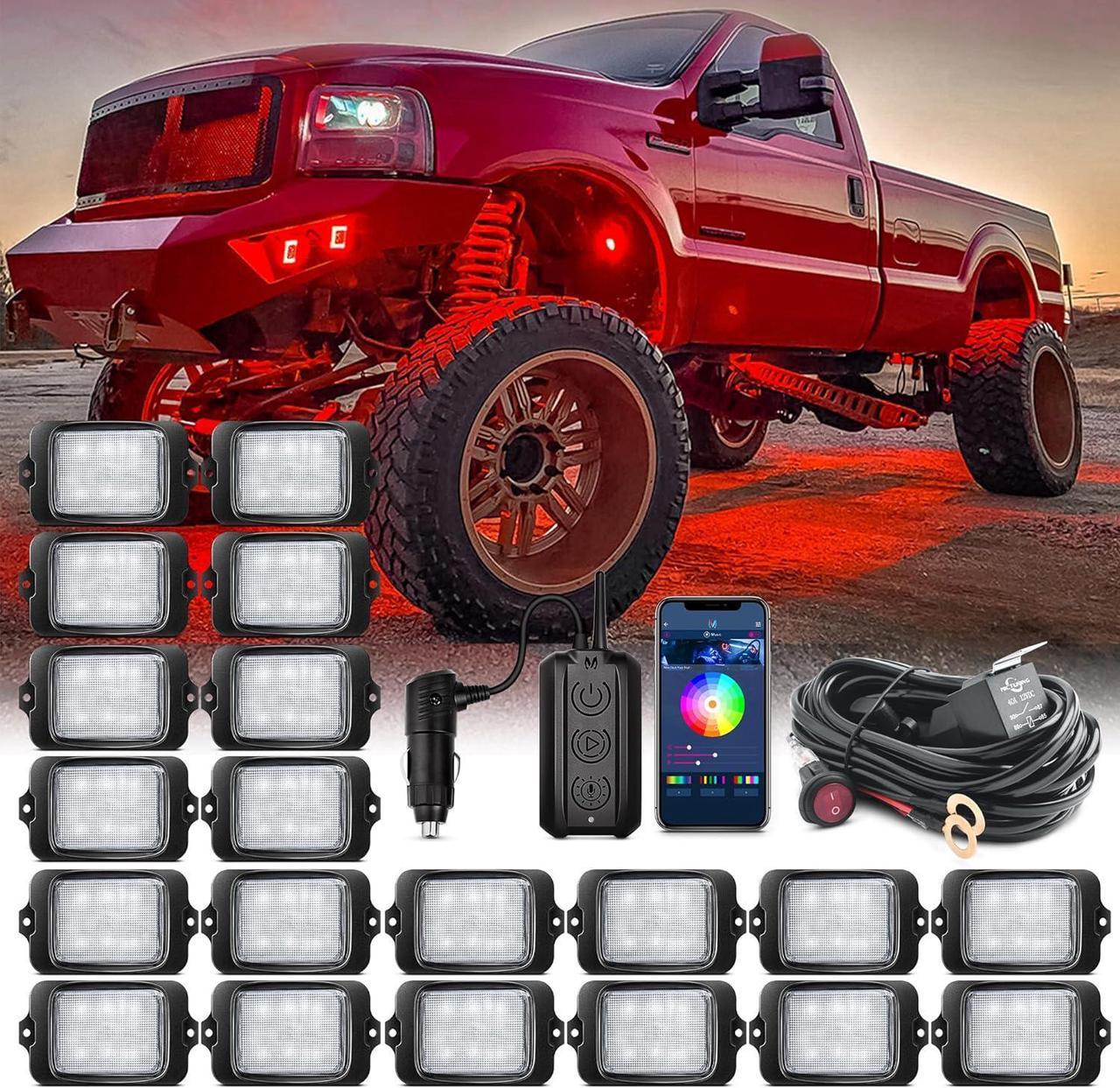 Main image of C3 Extensible RGBW LED Rock Lights Kit - 20 Pods Wireless Control Multi-Color Neon Underglow Lights with Bluetooth APP & Control Box (Extensible Up to 32 Pods)