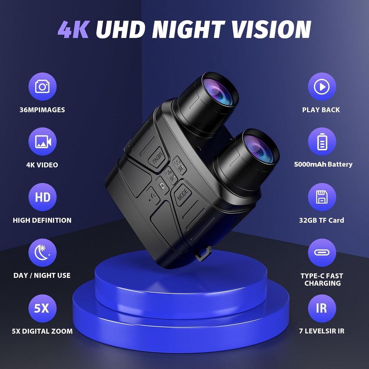 Alt view image 2 of 7 - Vision Goggles - 4K Night Vision Binoculars for Adults, 3'' HD Screen Binoculars can Save Photo and Video with 32GB TF Card, Black