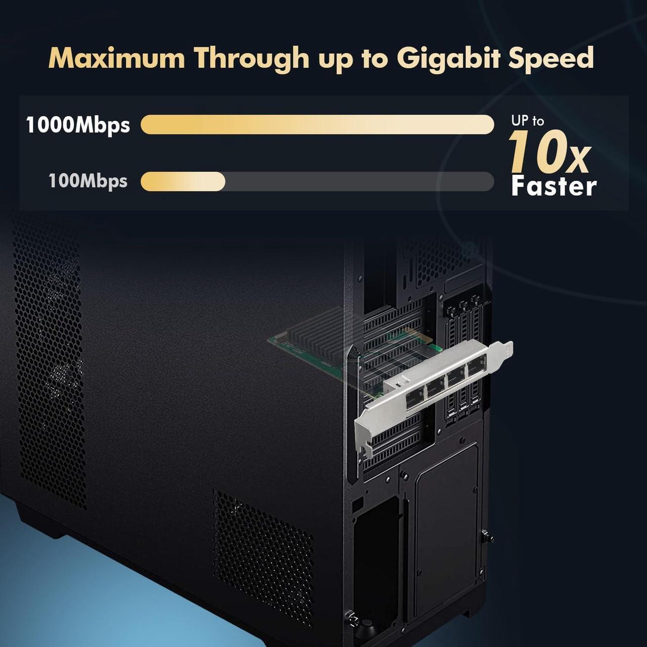 Alt view image 3 of 7 - 4 Port Gigabit PCIe Network Adapter, Realtek RT8111H Controller 1000/100Mbps Ethernet LAN NIC Card for Windows/Linux/Mac