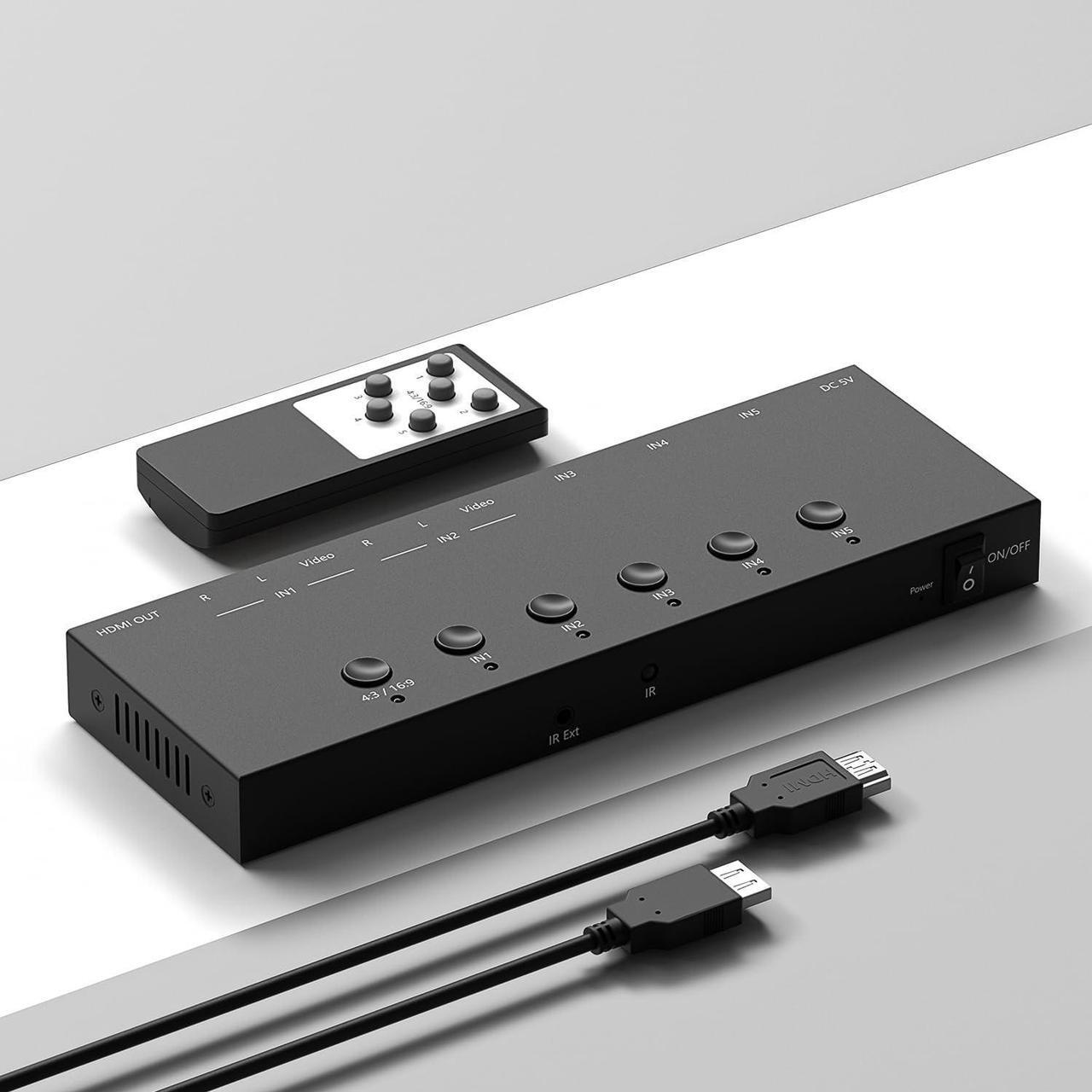 Alt view image 6 of 7 - 3 Way HDMI 2.0 to HDMI Switcher + 2 RCA to HDMI Converter(2 in 1) 2 Way AV Composite CVBS Switch to HDMI Adapter Support 4:3/16:9 Switching for N64 NGC Wii Xbox PS2/3/4/5 Xbox Series/ONE Switch