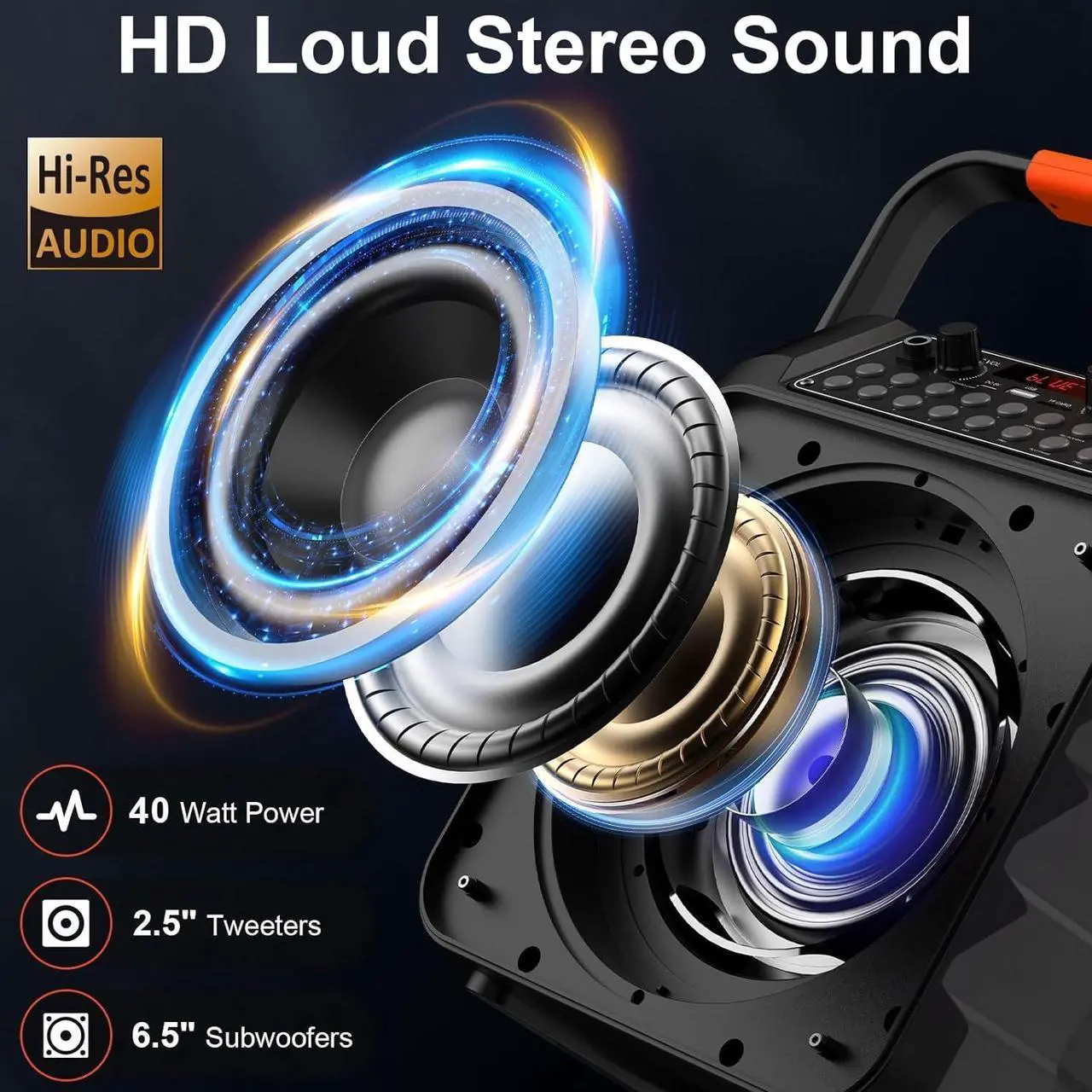 Alt view image 2 of 7 - Machine with 2 Wireless Microphones: HWWR Portable Karaoke Machine for Adults and Kids, Bluetooth Karaoke Speaker with Microphone, 6.5" Subwoofer PA System & LED Lights for Home Party, Gifts
