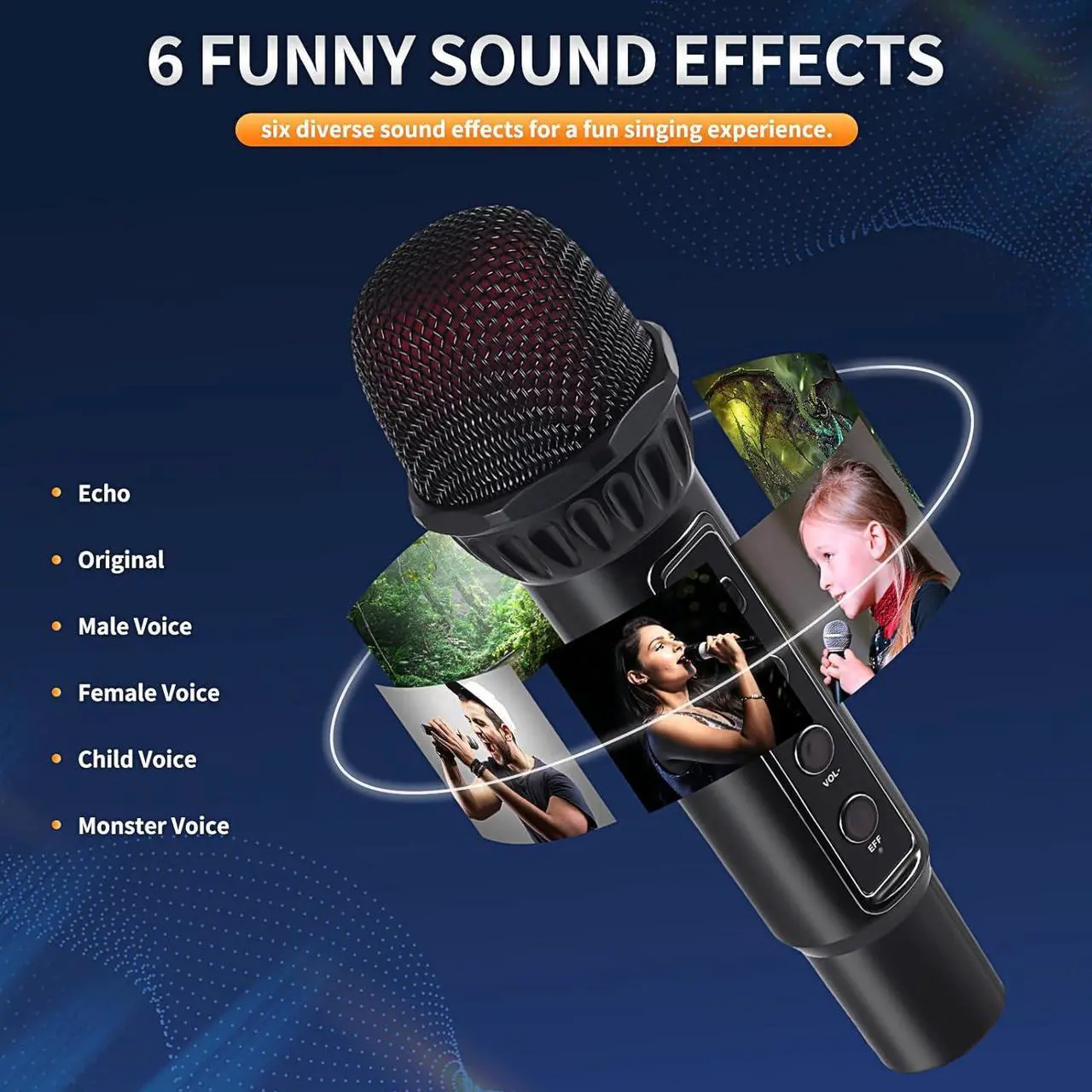 Alt view image 5 of 7 - Tech Karaoke Microphone Machine Kids Adults, Karaoke Machine Bluetooth Sound Effects, Bluetooth Wireless Speakers Karaoke Machine LED Light TF Card/USB Portable Home Party Outdoor/Indoor, Black