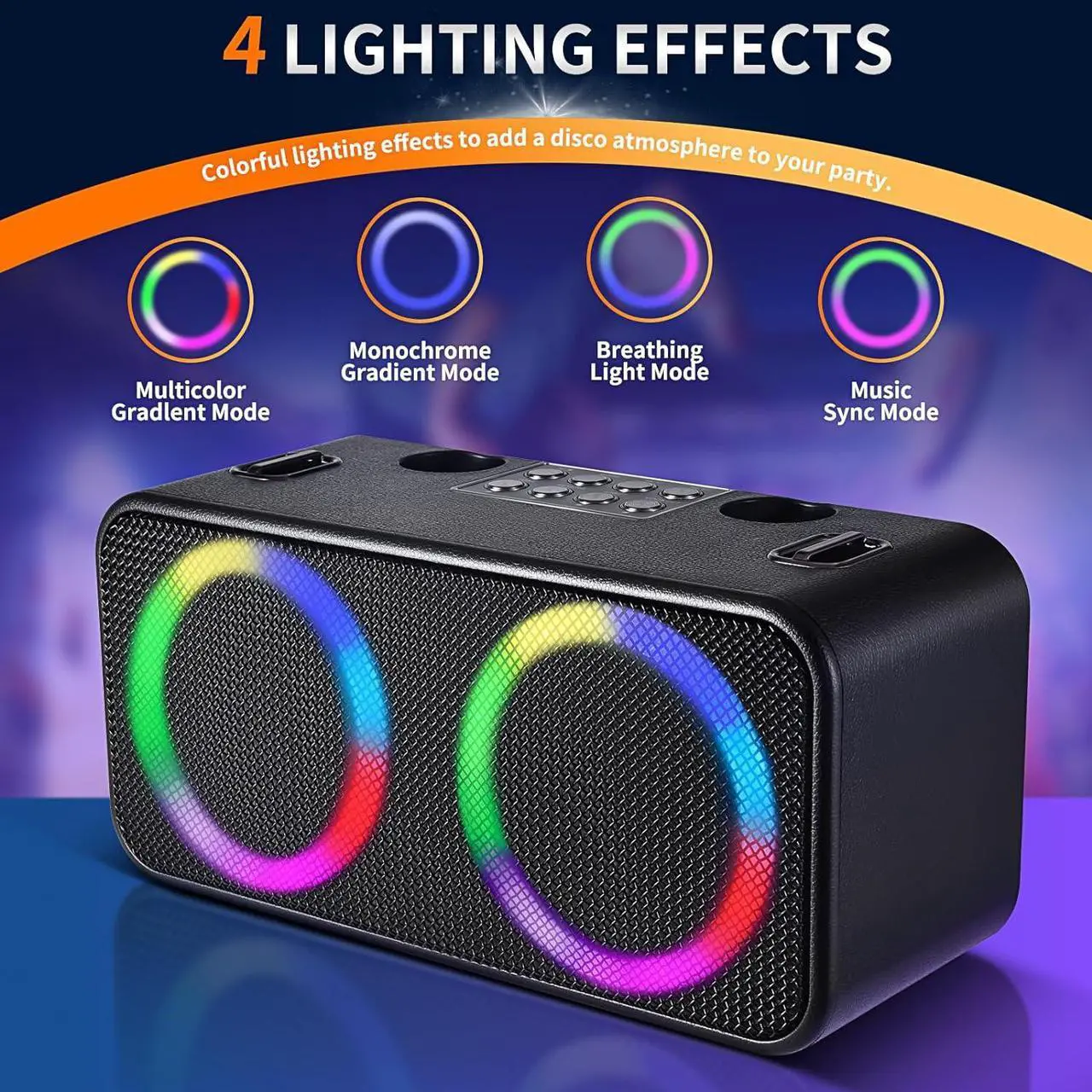 Alt view image 4 of 7 - Tech Karaoke Microphone Machine Kids Adults, Karaoke Machine Bluetooth Sound Effects, Bluetooth Wireless Speakers Karaoke Machine LED Light TF Card/USB Portable Home Party Outdoor/Indoor, Black