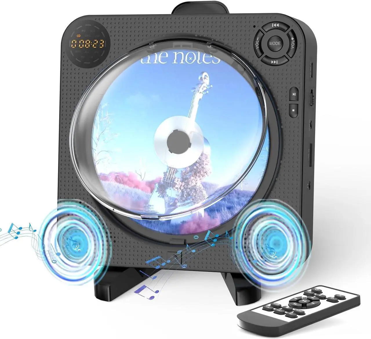 Main image of CD Player Portable, Bluetooth CD Player with Speakers DESOBRY Small CD Player for Home with Remote Control FM Radio Digital Screen Headphone Jack, Wall CD Player Support AUX USB, Black