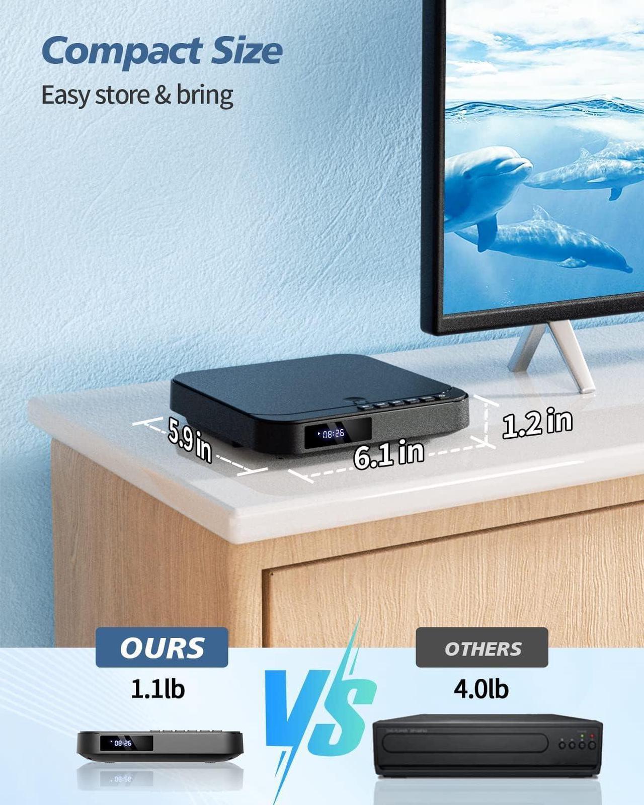 Alt view image 7 of 7 - Mini DVD Player - 1080P HD Compact Player for TVs with HDMI, All Region Free, CD/DVD, USB/TF Card, Remote Control, PAL/NTSC Support