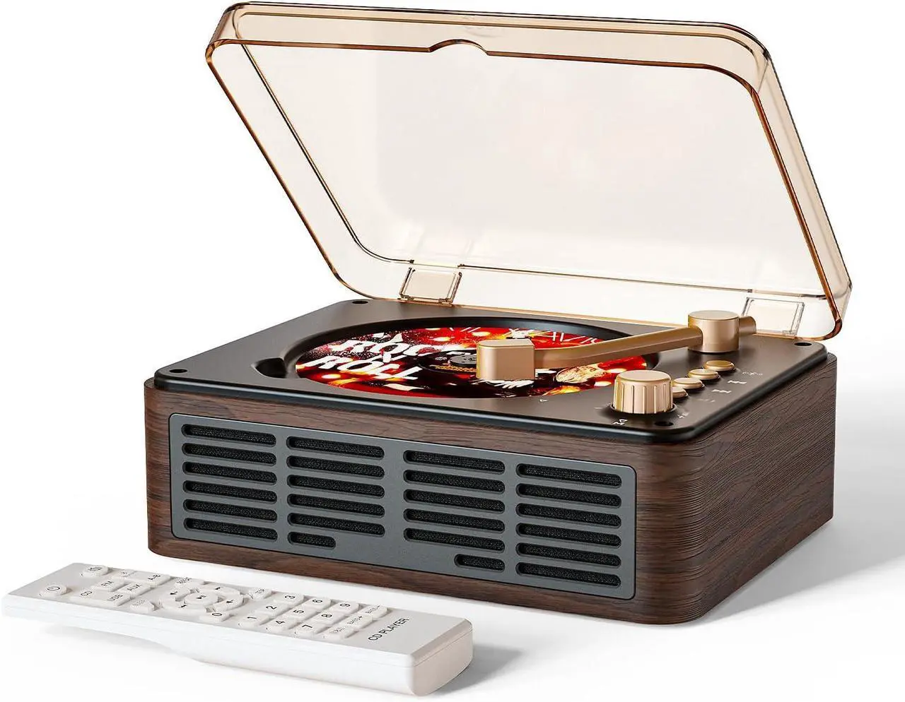 Main image of CD Player with Speakers Bluetooth Nostalgic Retro Portable CD Players for Home Wood Music Player FM Radio for HomeWired and Remote Control-Walnut Brown