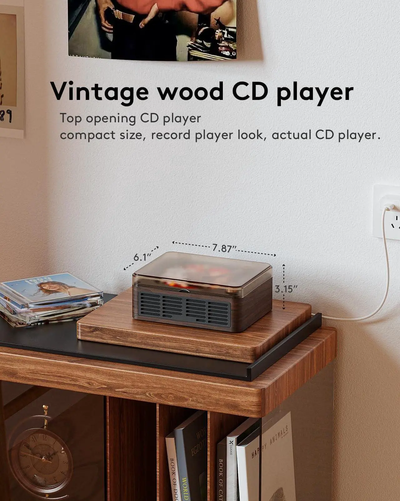Alt view image 5 of 6 - CD Player with Speakers Bluetooth Nostalgic Retro Portable CD Players for Home Wood Music Player FM Radio for HomeWired and Remote Control-Walnut Brown